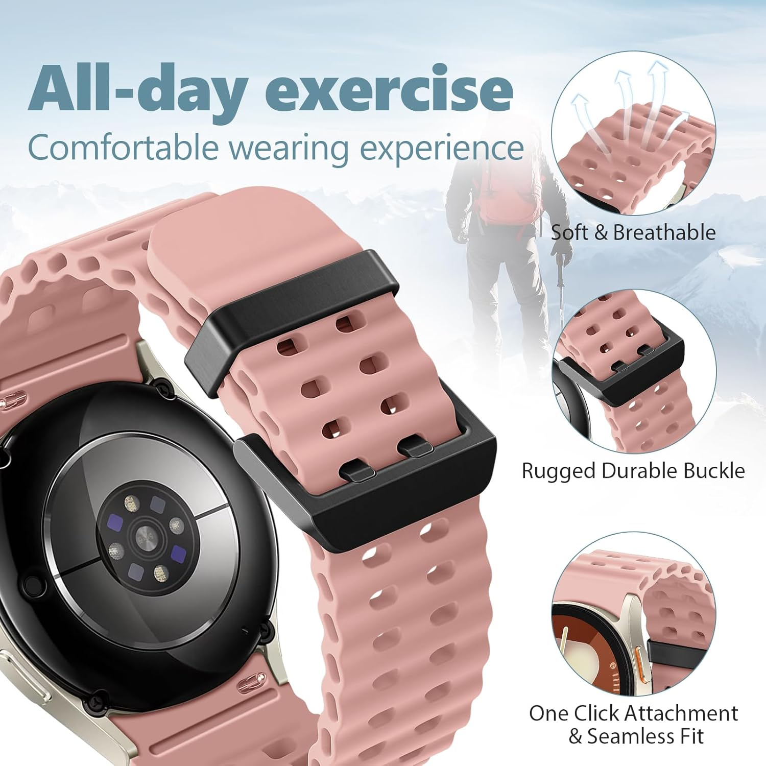 Ocean Band for Samsung Galaxy Watch 7 Band 40Mm 44Mm,Silicone Breathable Bracelet Wristband for Samsung Galaxy Watch FE/6/5/4 40Mm 44Mm/5 Pro 45Mm/6 Classic 43Mm 47Mm/4 Classic 42Mm 46Mm - Bright Green image number 7