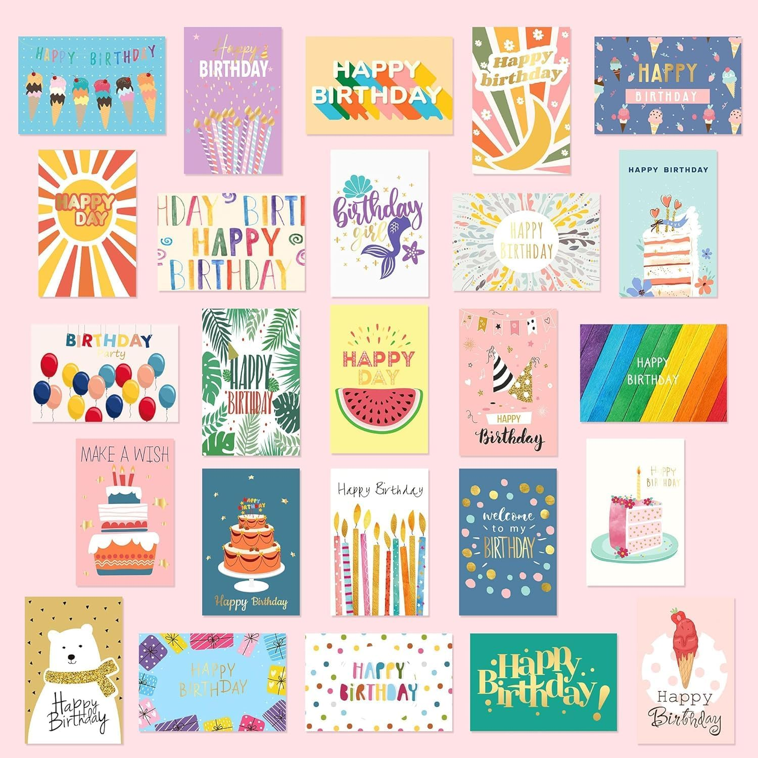 100 Pcs Happy Birthday Cards Bulk with Envelopes, Box of Birthday Cards Assorted Birthday Cards Pack Funny Assortment Greeting Cards for Kids and Adults image number 6