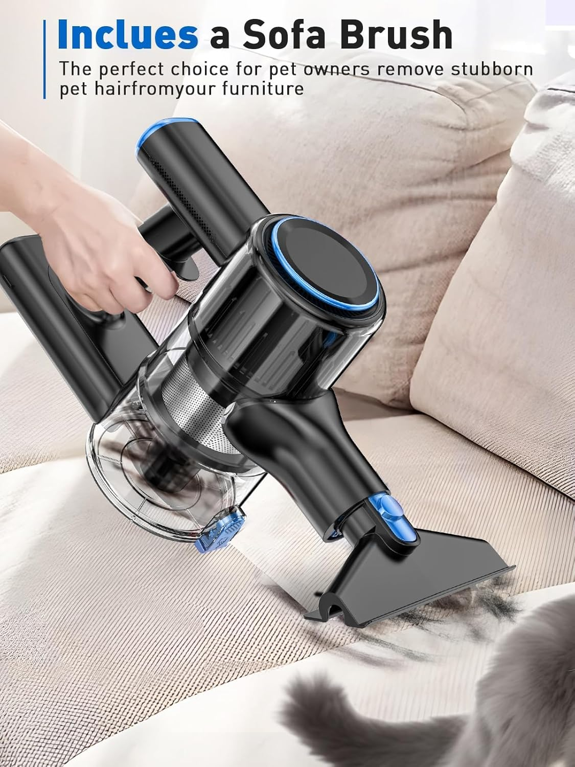 Cordless Vacuum Cleaner, 8-In-1 Stick Vacuum with LED Display & 3 Modes Suction, Detachable Battery, Lightweight Vacuum Cleaner for Home Hardwood Floors Carpets and Pet Hair (Blue) image number 4