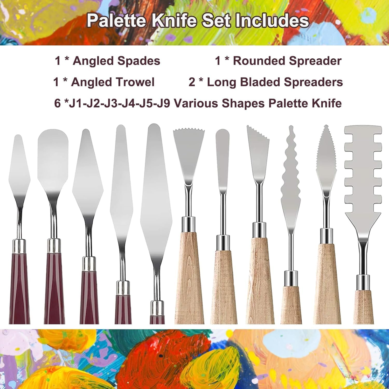 Palette Knife Set,11 Pieces Stainless Steel Scraper Palette Knife Painting Accessories Art Supplies for Oil Painting, Gouache, Watercolor, Rock Painting image number 4
