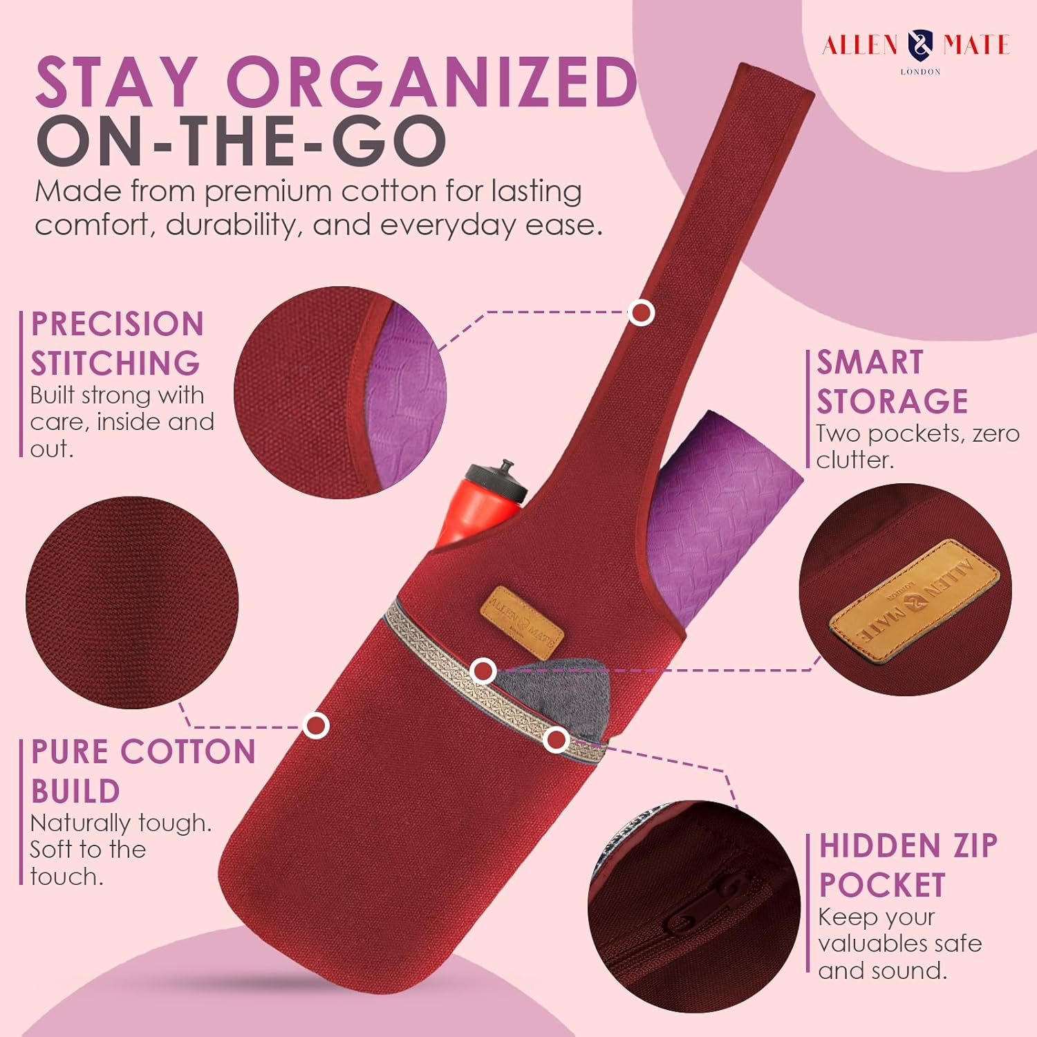 ALLEN & MATE Large Yoga Mat Bag with Side Pocket and Zipper Pocket, Fit Most Size Mats - Grey image number 2