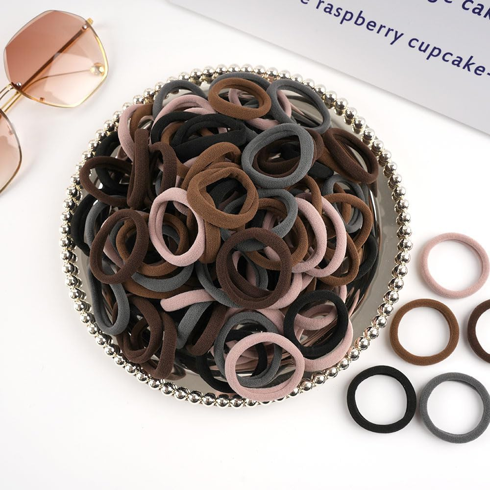 100 Pcs Black Hair Ties for Thick and Curly Hair Ponytail Holders Hair Elastic Band for Women or Men Soft Ponytail Holders Hair Bobbles for Girls Women (Color Mixing-C) - Color Mixing-B image number 4