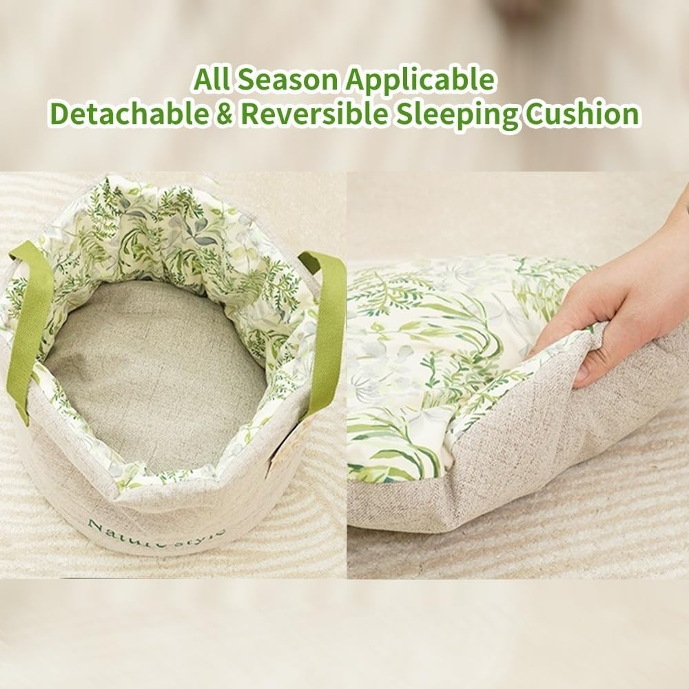 Cat Bed for Indoor Cats,Cat Beds Dual-Sided with Removable Machine Washable Cushion,Pet Bed Foldable Cotton-Linen for Indoor Cats & Dogs,Soft & Durable image number 3