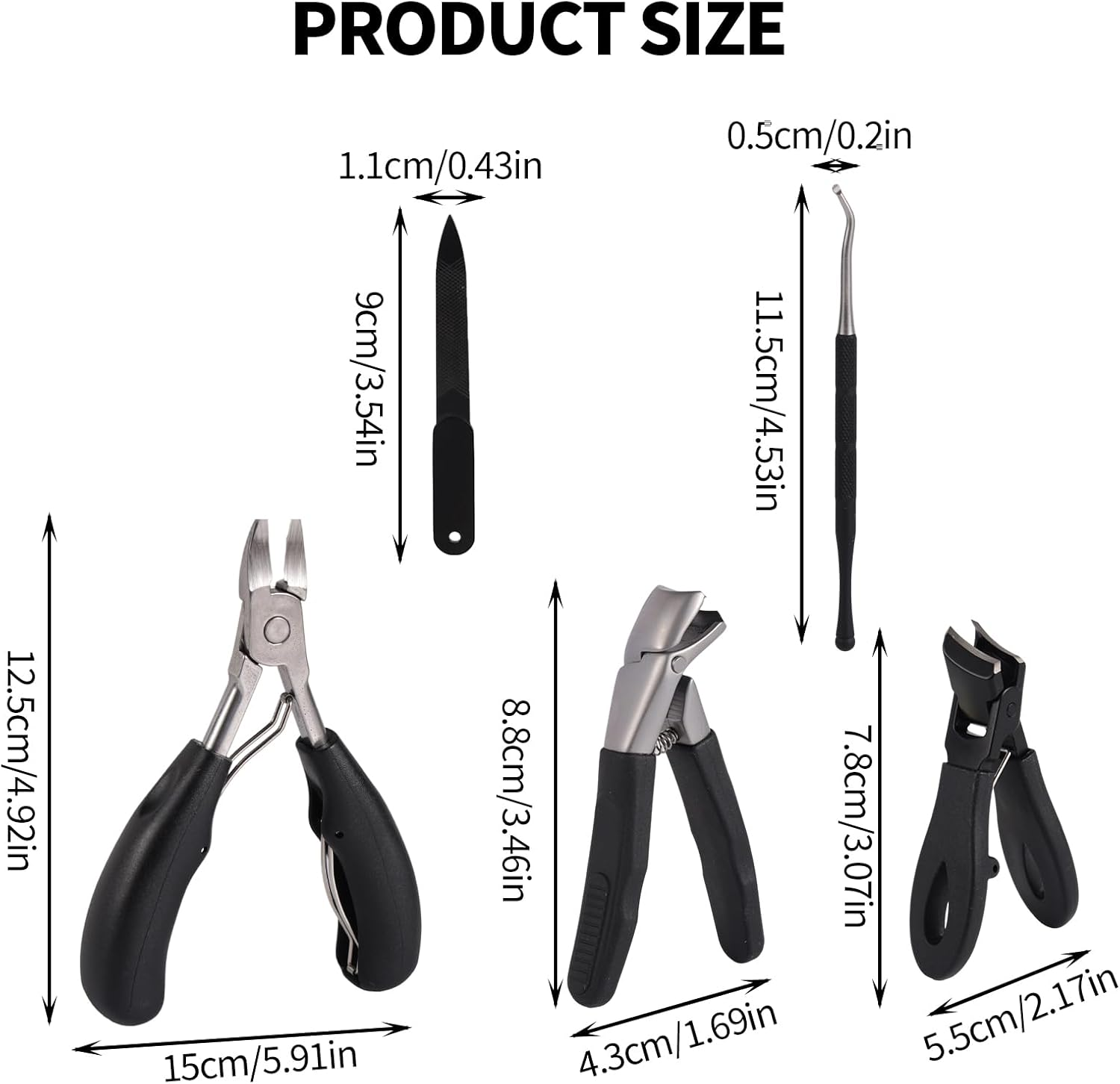 5Pcs Professional Toenail Clippers Kit, Heavy Duty Stainless Steel Ingrown Toenail Clippers with Non-Slip Handles Practical Nail Care Tools for Seniors & Adults image number 4