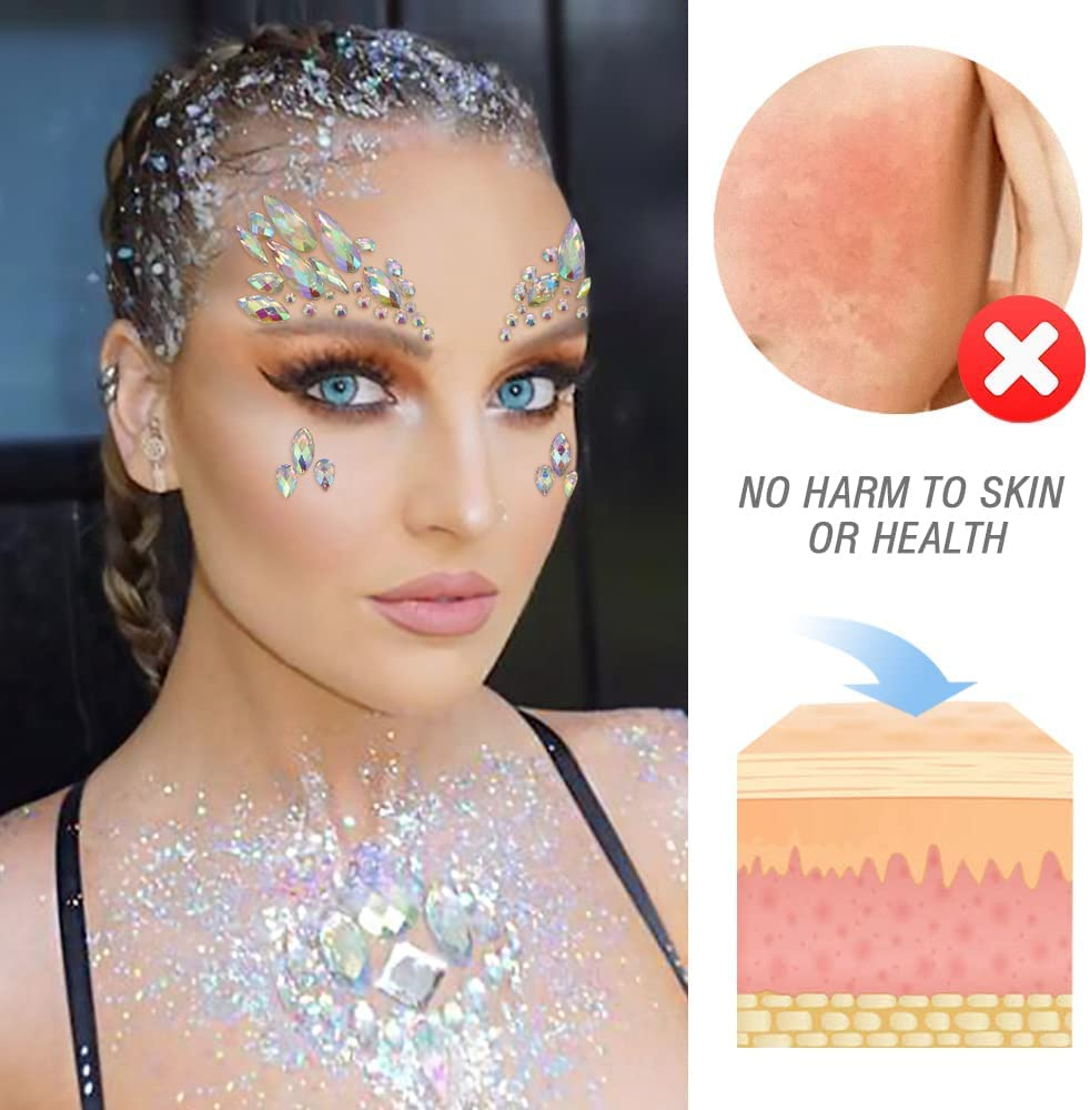 Weyeena Halloween Mermaid Face Gems Glitter 6 Sets Rhinestone Rave Festival Face Jewels, Crystals Face Stickers Eyes Body Temporary Tattoos image number 2