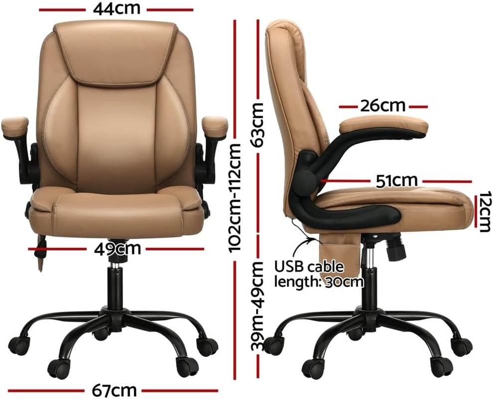 Artiss Massage Office Chair, PU Leather 2 Point Ergonomic Gaming Computer Desk Recliner Chairs Armchair for Room Executive Home, up to 105 Degree Back Recline Adjustment Espresso