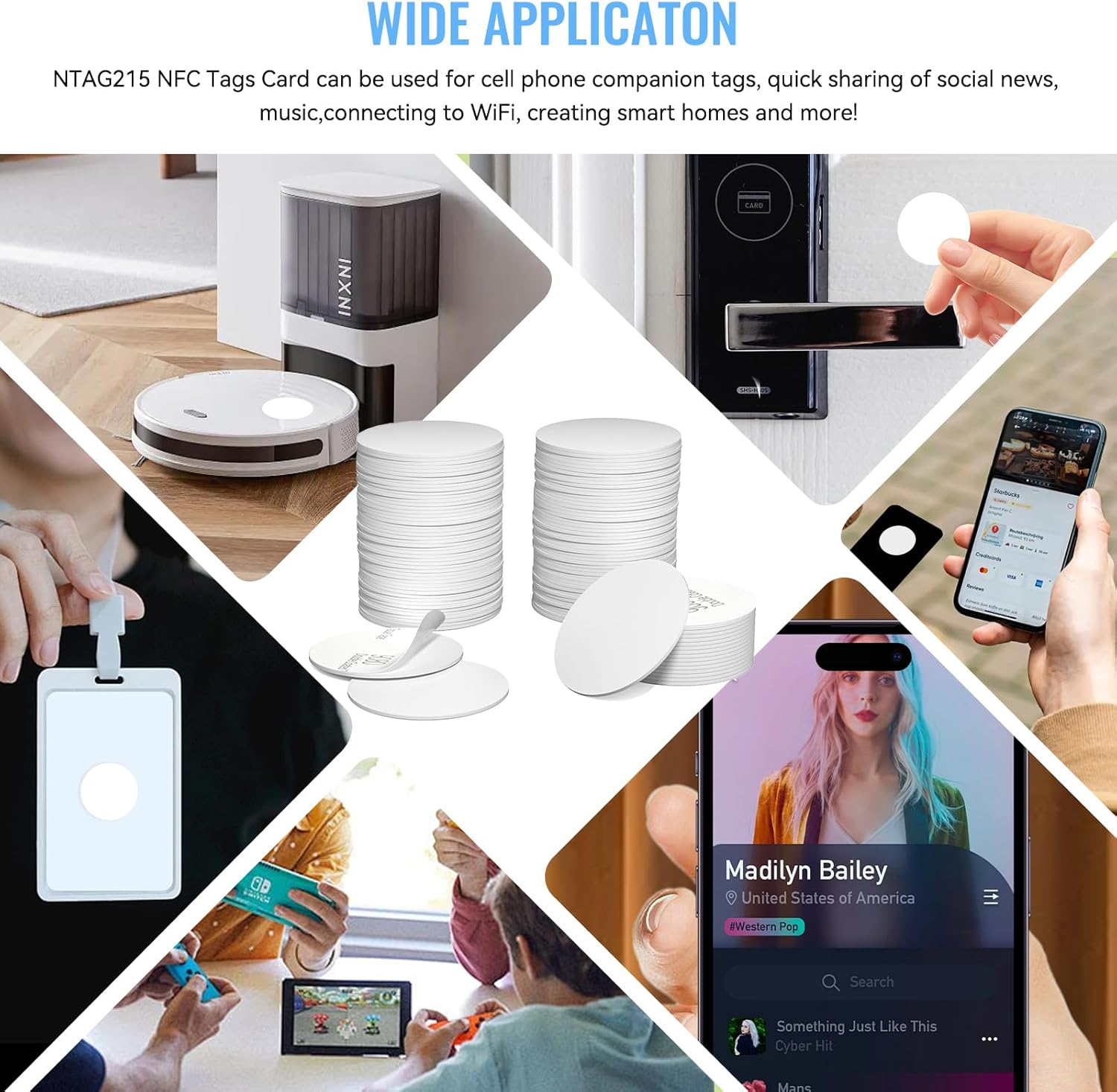 30 Pcs NFC Tags Stickers Ntag215 Blank NFC Coin Cards Rewritable NFC Stickers round with Adhesive Back, Compatible with Android Iphone and NFC Enabled Devices image number 5