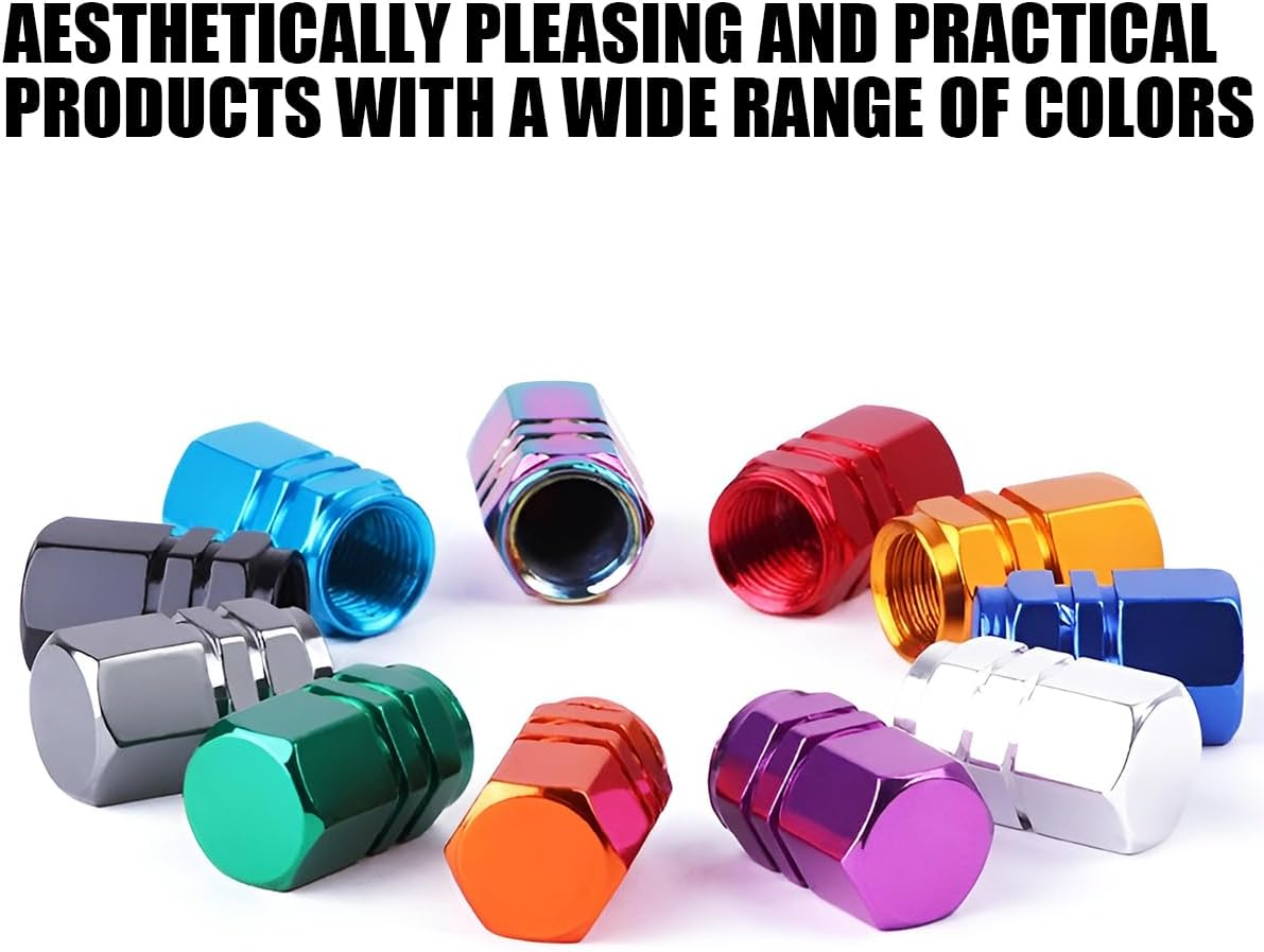 Car Tire Stem Valve Caps, 4 Pcs Aluminum Alloy Valve Stem Covers, Corrosion Resistant Leak-Proof Tire Cap Cover Accessories, Hexgon Style Wheel Air Valve Caps for SUV Car Bike (Multicolor) image number 4