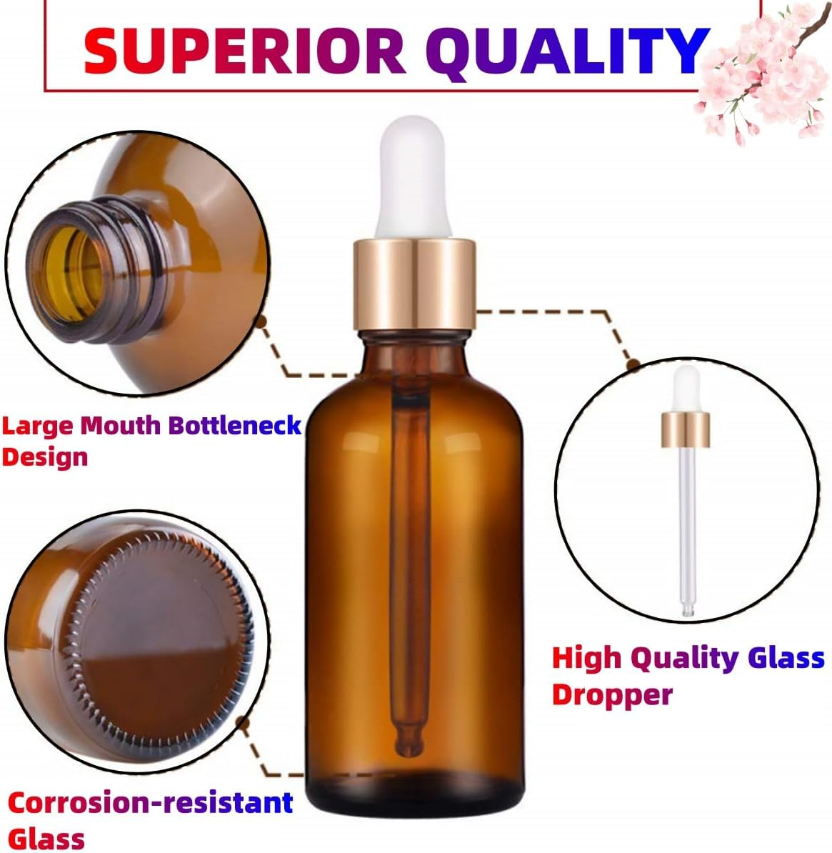 4PCS Eyedropper Bottles,Klhcduo 20 Oz Amber Glass Oil Bottle with Eyedropper,50 Ml Amber Glass Eyedropper - Tincture Bottle image number 5