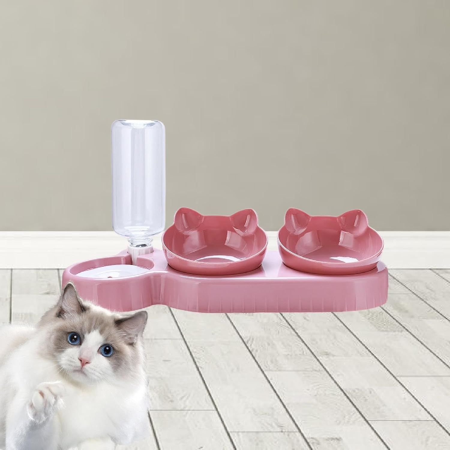 Stgfyxgs Non-Slip Triple Bowls for Cats and Small, Medium and Large Dogs, Pink Red image number 1