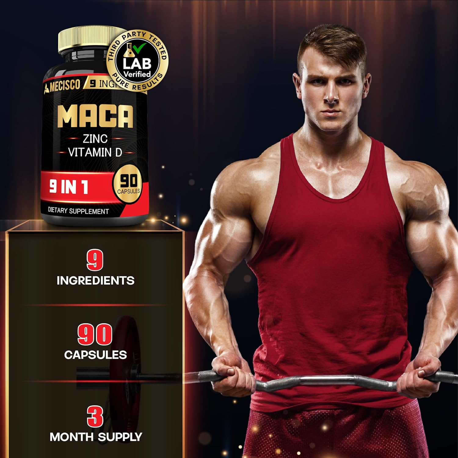 9In1 Maca Root Capsules Equivalent 8500Mg Blended with Zn, Vitamind, Ashwagandha, Ginseng, Saw Palmetto, Tongkat Ali & More - Test Levels, Endurance, Energy Support - 90 Count 3 Months image number 5