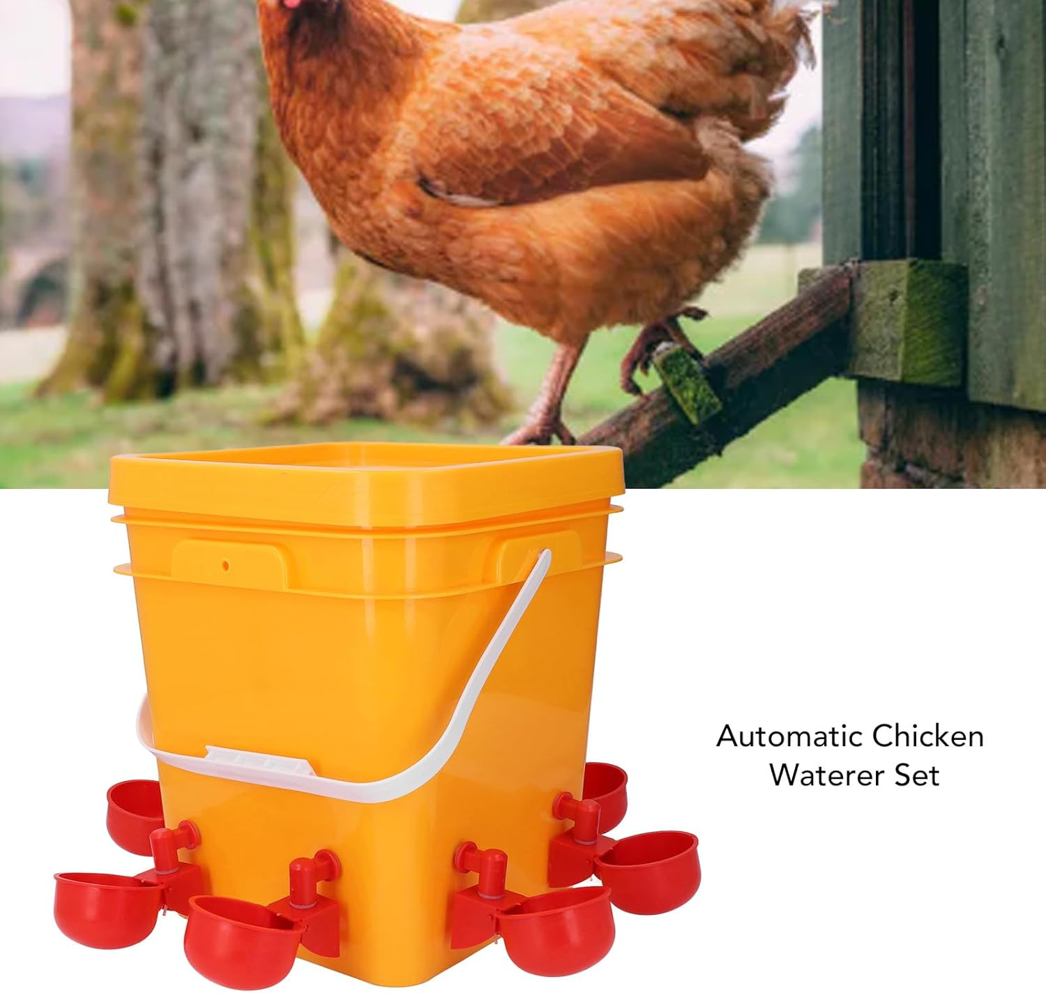 Gernie Automatic Chicken Waterer, Large Capacity Durable Poultry Water Dispenser with 8 Water Cups, Suitable for Chickens, Ducks, Geese, Turkeys, Universal Placement (For Farms and Breeders)