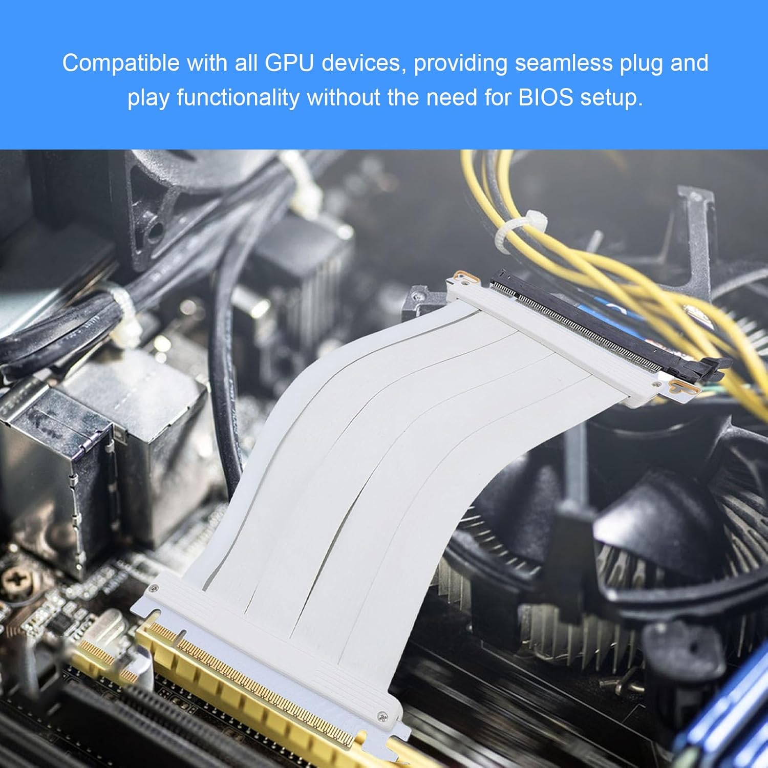 Jectse PCIE 5.0 X16 Riser Cable, 128Gbps High Speed Flexible Extender Card Extension Port 180 Degree Adapter, PCIE 5.0 X16 Graphics Card Extension Cable, 20Cm White image number 4