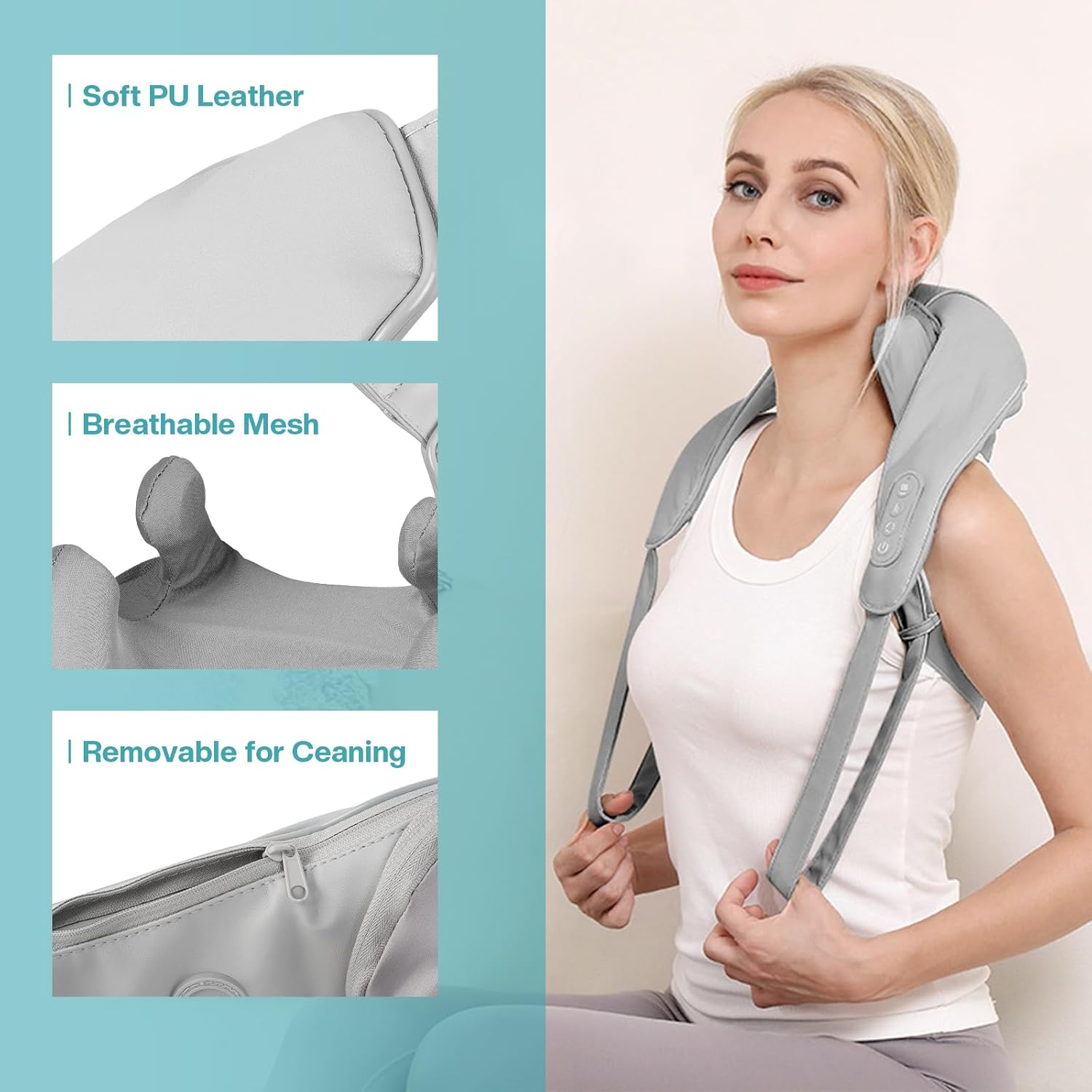 Airelax Neck Massager with Heat Cordless Shiatsu Back and Neck Massager Electric Kneading Back Massager Deep Tissue Shoulder Massager, Massage Pillow for Shoulder, Leg, Body Muscle image number 3