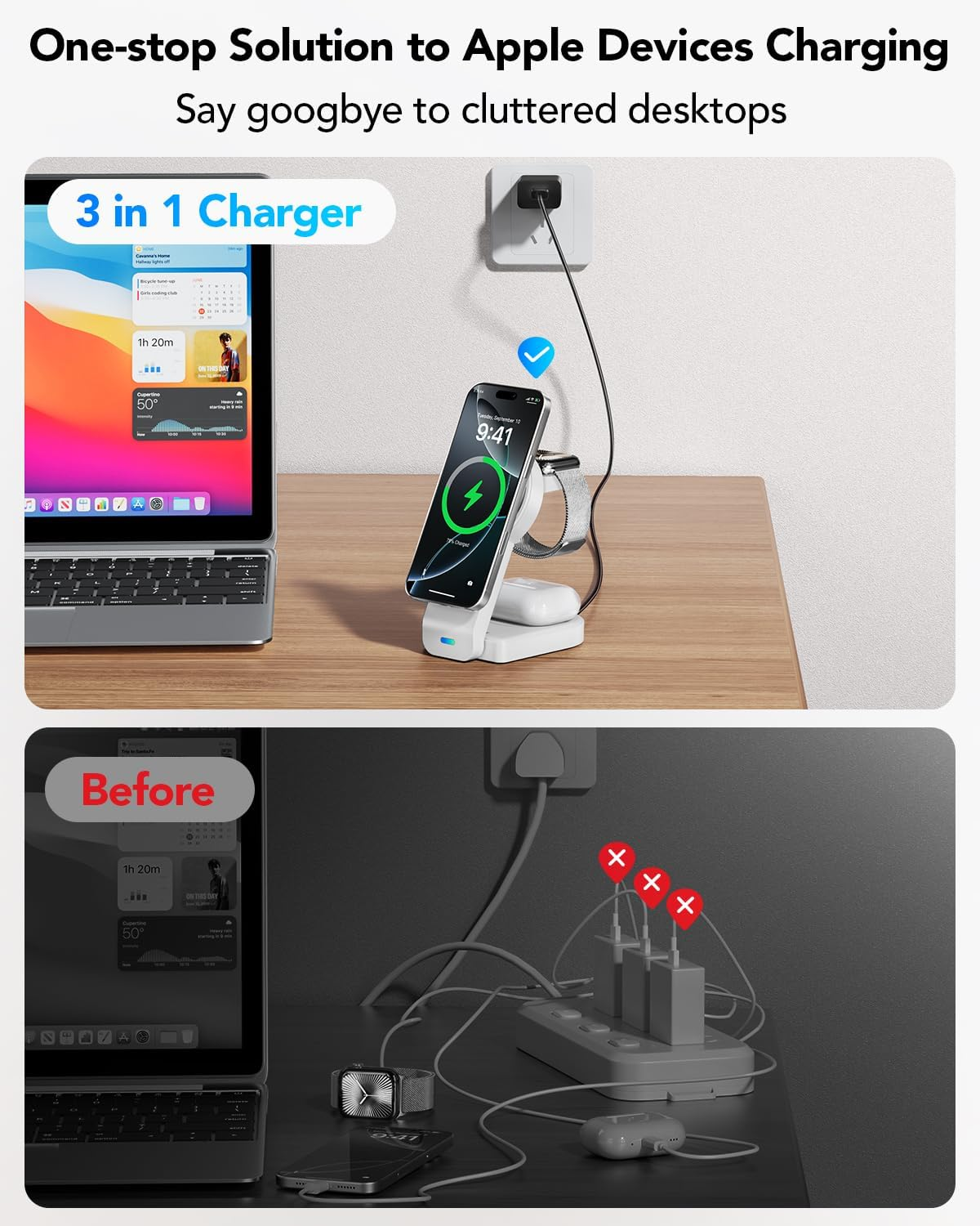 Foldable Magnetic Wireless Charger Compatible with Apple Devices,3 in 1 Wireless Charging Station for Iphone 17/16/15/14,Apple Watch Ultra 3/Ultra/Seires 11/10/9/8/7/6/Se,Air-Pods Pro 3/4/3/Pro(White)