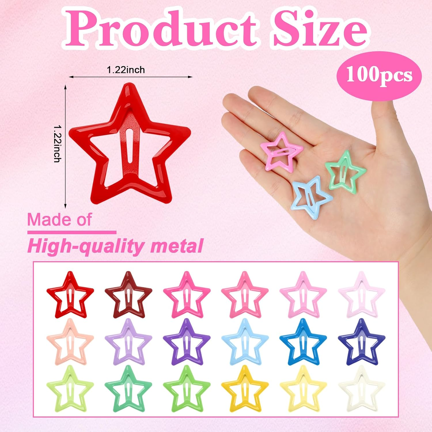Pack of 100 Star Hair Clips, Colourful Hair Clips Stars Y2K Hair Accessories, 3.1 Cm Metal Pentagram Hair Clips, Non-Slip Hair Clips with Hollowed Stars, Cute Hair Accessories for Girls Women image number 3