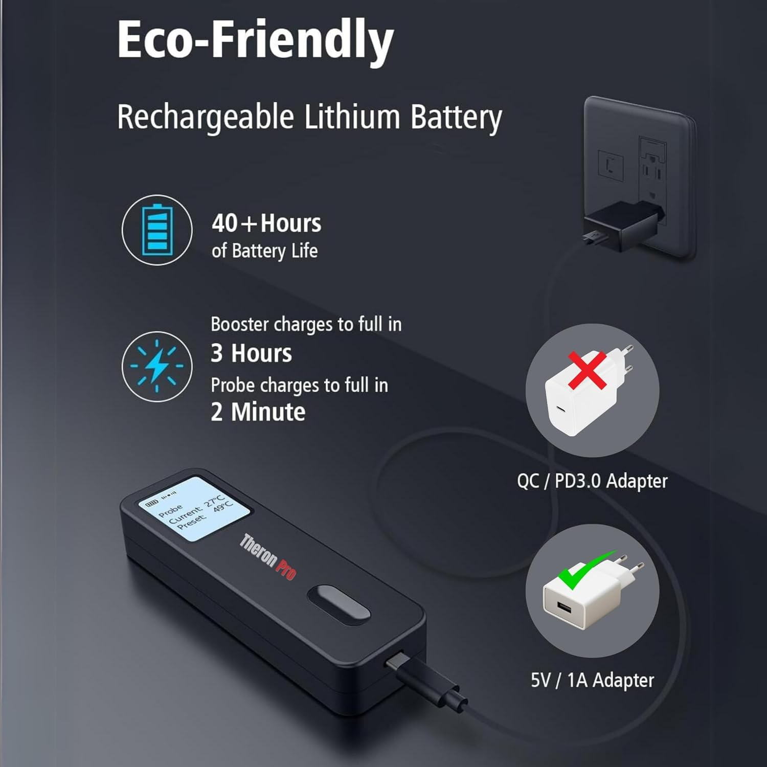 Theronpro Digital Meat Thermometer - True Wireless Meat Thermometer, Smart Meat Thermometer for Oven and Smoking, Bluetooth Meat Thermometer with LCD Display for Cooking and BBQ image number 4