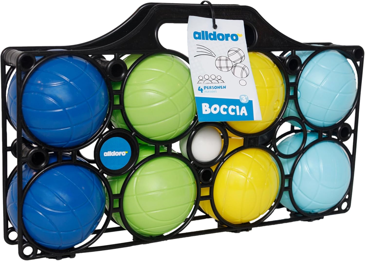 Alldoro 60044 Boccia Children'S Play Set 9 Pieces - Plastic - 8 Balls in 4 Colours + Target Ball and Case - for Outdoor Use image number 3
