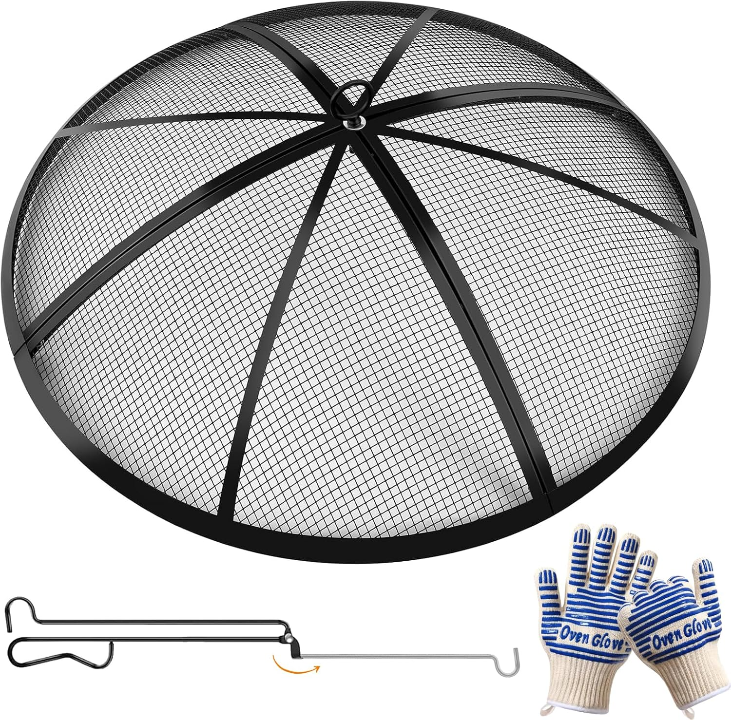 Fire Pit Spark Screen, Outdoor 22 Inch round Fire Pit Screen with Foldable Hook and Fire Safety Gloves, Heavy Duty Steel Mesh Fire Pit Cover, Fire Pit Lid for Backyard, Beach, RV Camping image number 4