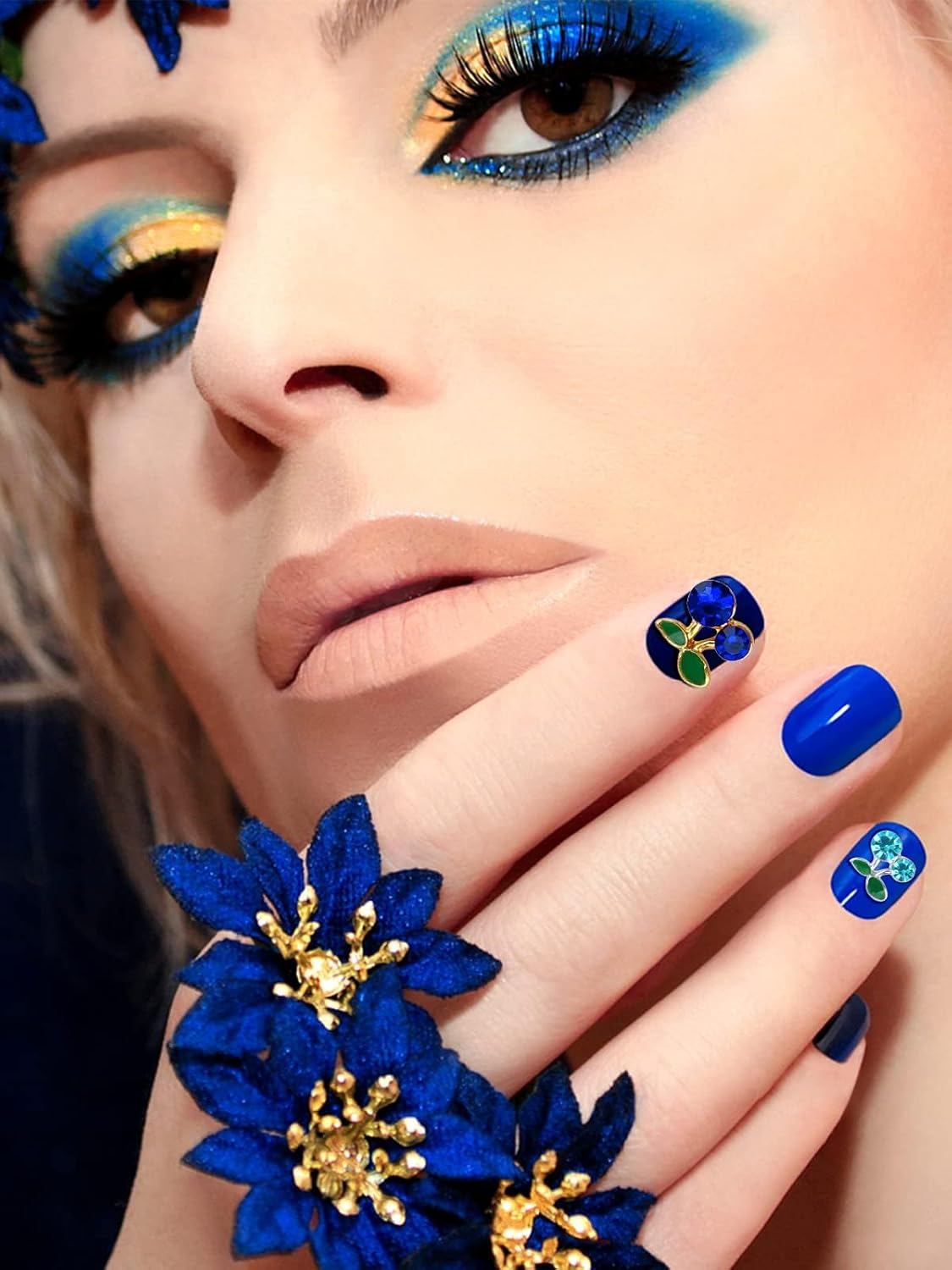 Kalolary Cherry Nail Rhinestones, 48Pcs 3D Cherry Charm Blue Fruit Diamond Crystal Nail Studs Alloy Nail Gems for Women Nail Art Decoration image number 5