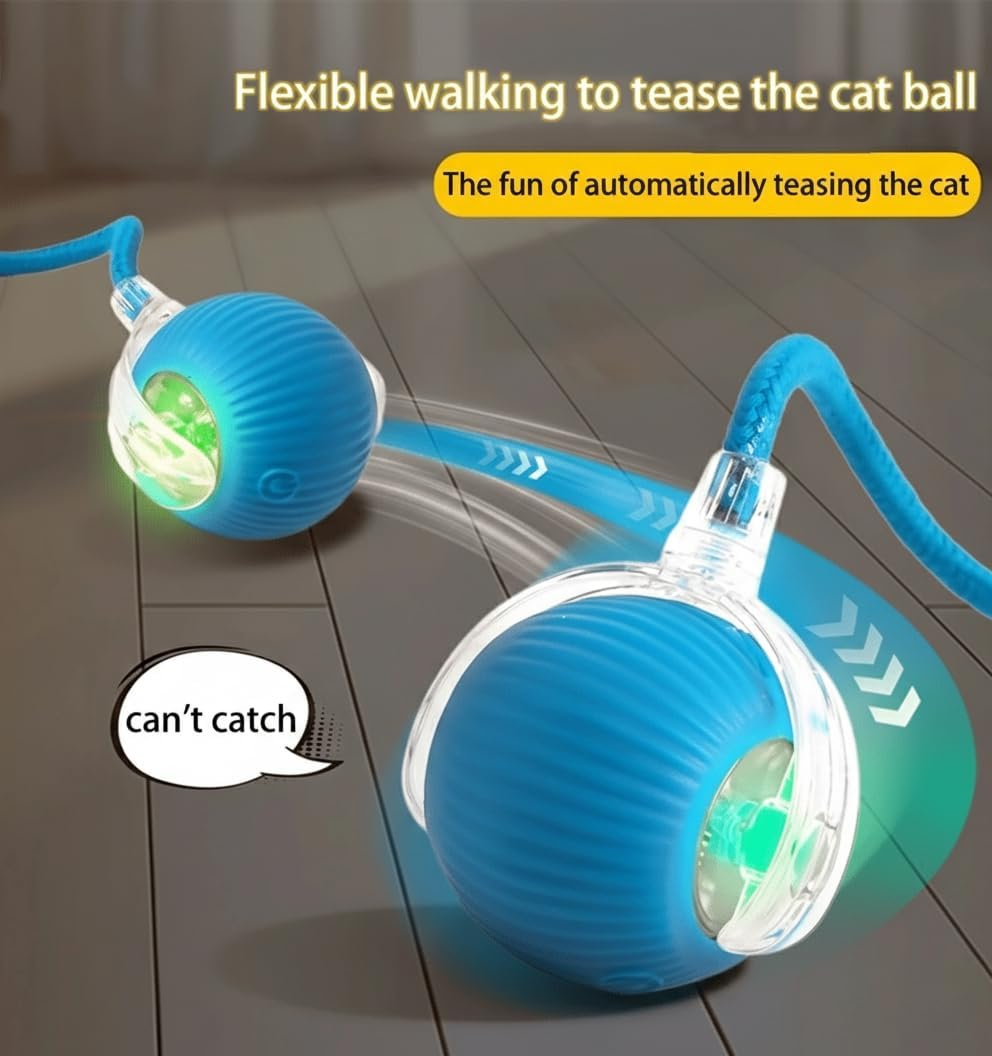 Interactive Cat Toy Ball with Tail, Automatic Obstacle-Avoiding Motion to Burn Pets&rsquo; Excess Energy, Type-C Rechargeable Smart Rolling Pet Toy for Indoor Cats Blue - Red image number 4
