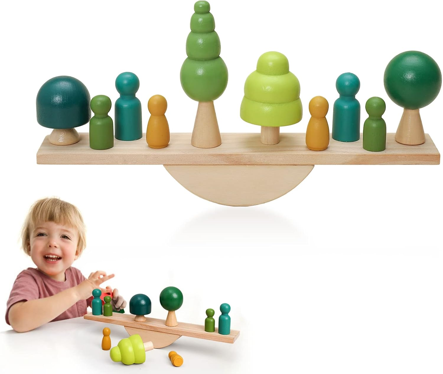 Promise Babe Wooden Tree Toys Balance Toys Wooden Peg Dolls Preschool Learning Educational Montessori Toys, Natural Woodland Trees Creative Accessories for Home Decor image number 5