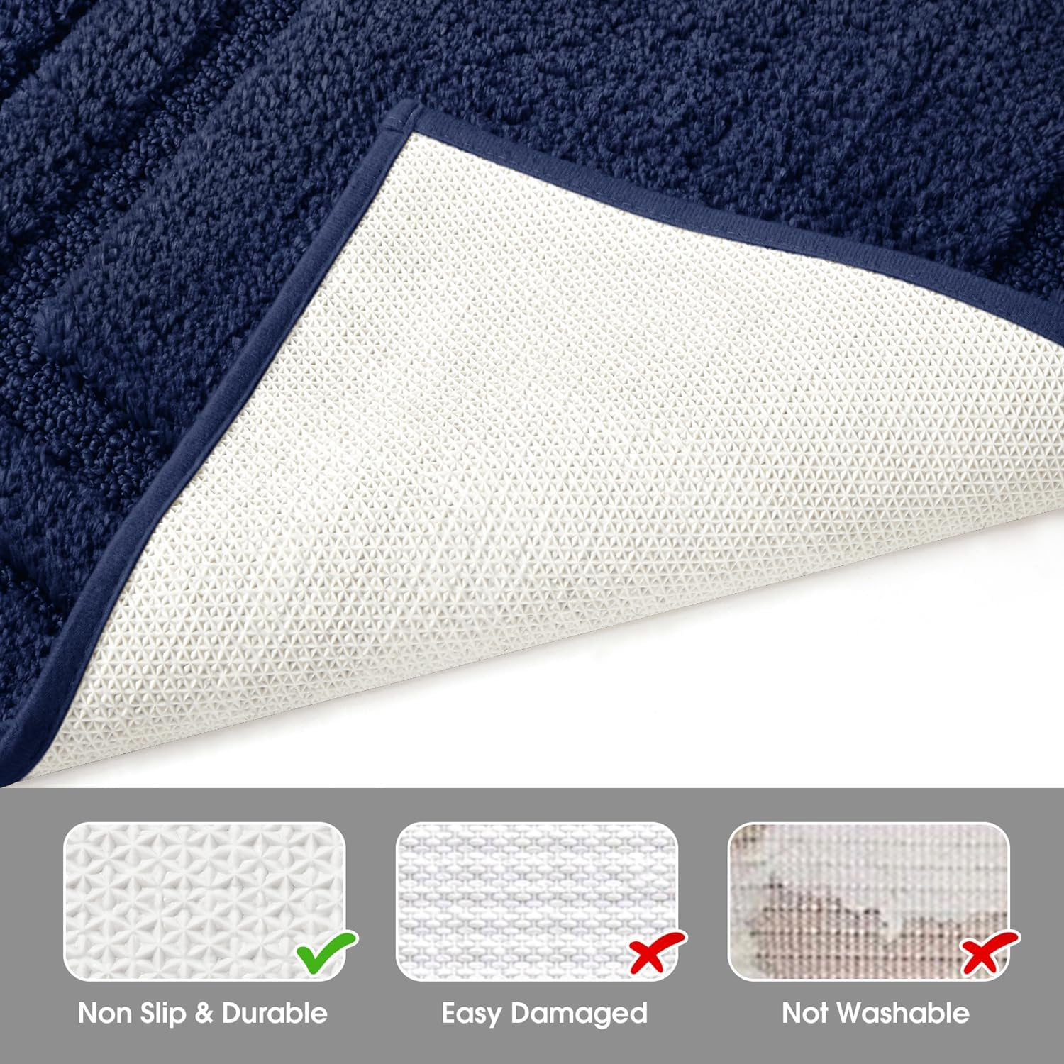 HOMEIDEAS Bathroom Rugs Sets 2 Piece, Super Soft and Absorbent Non Slip Microfiber Machine Washable Bath Mat Set (20" X 32" + 16" X 24", Navy Blue) image number 2