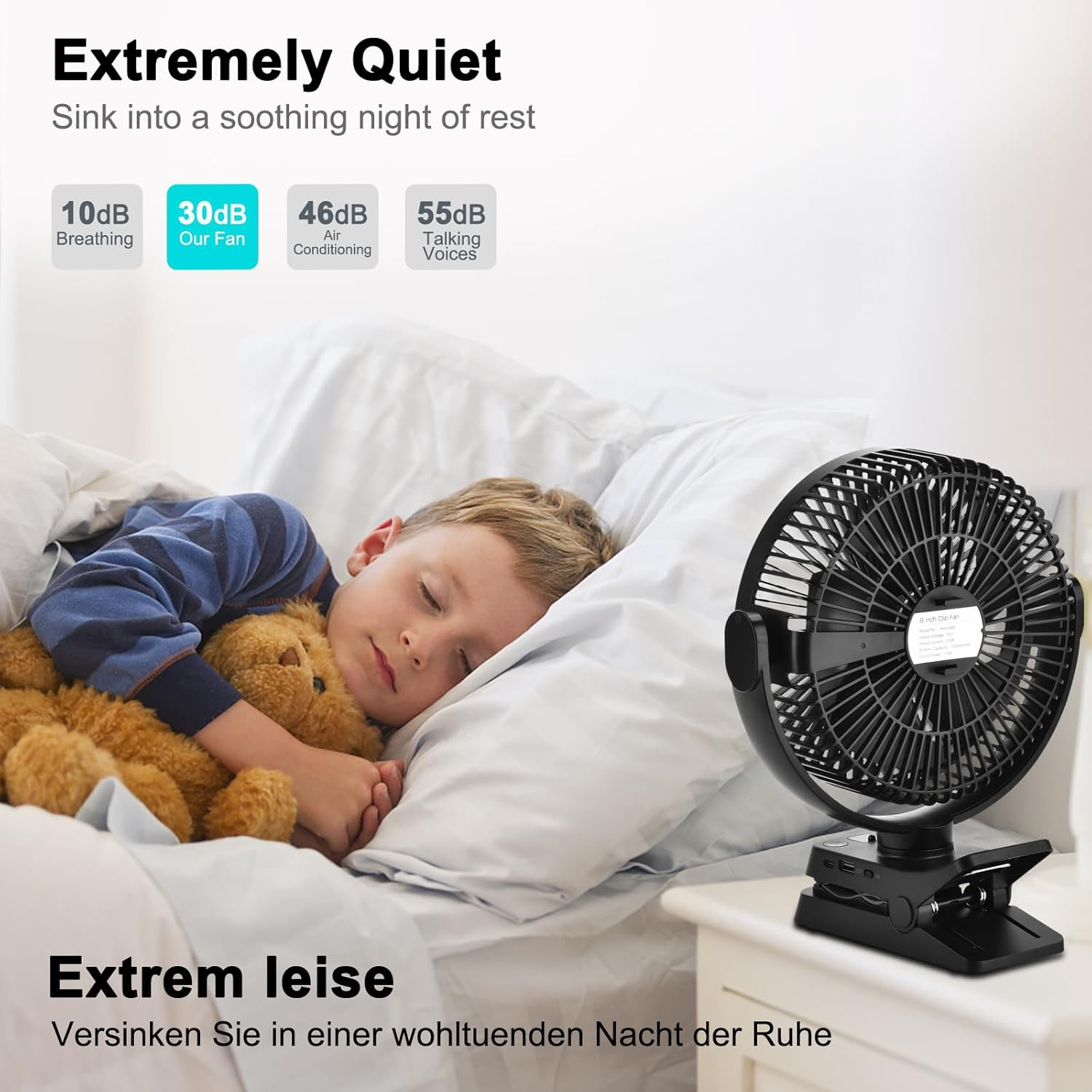 GOBRILLFUN 8.3 Inch 12000Mah Clip Fan with Remote Control, USB Rechargeable with LED Lights, 5 Speed Fan with Battery Operated for Office, Outdoor Travel, Camping, Tent image number 3