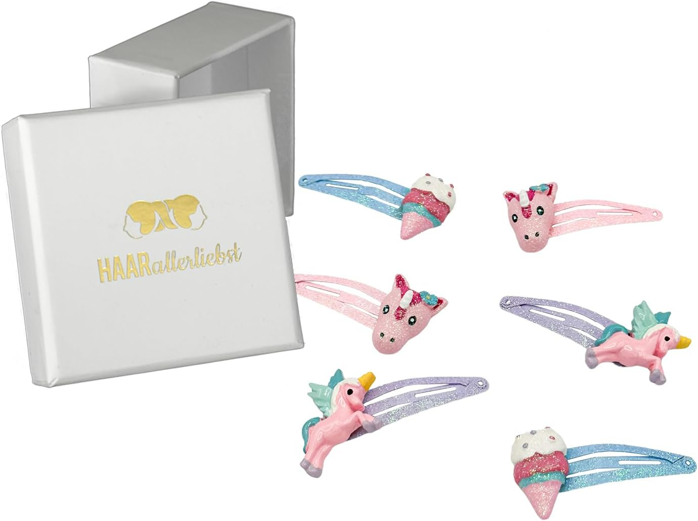 Haarallerliebst Hair Clips Set (6 Pieces | Glitter Butterflies | Colourful) for Girls with Storage Box (Rainbow - Pink) - Box Colour: Pink image number 4