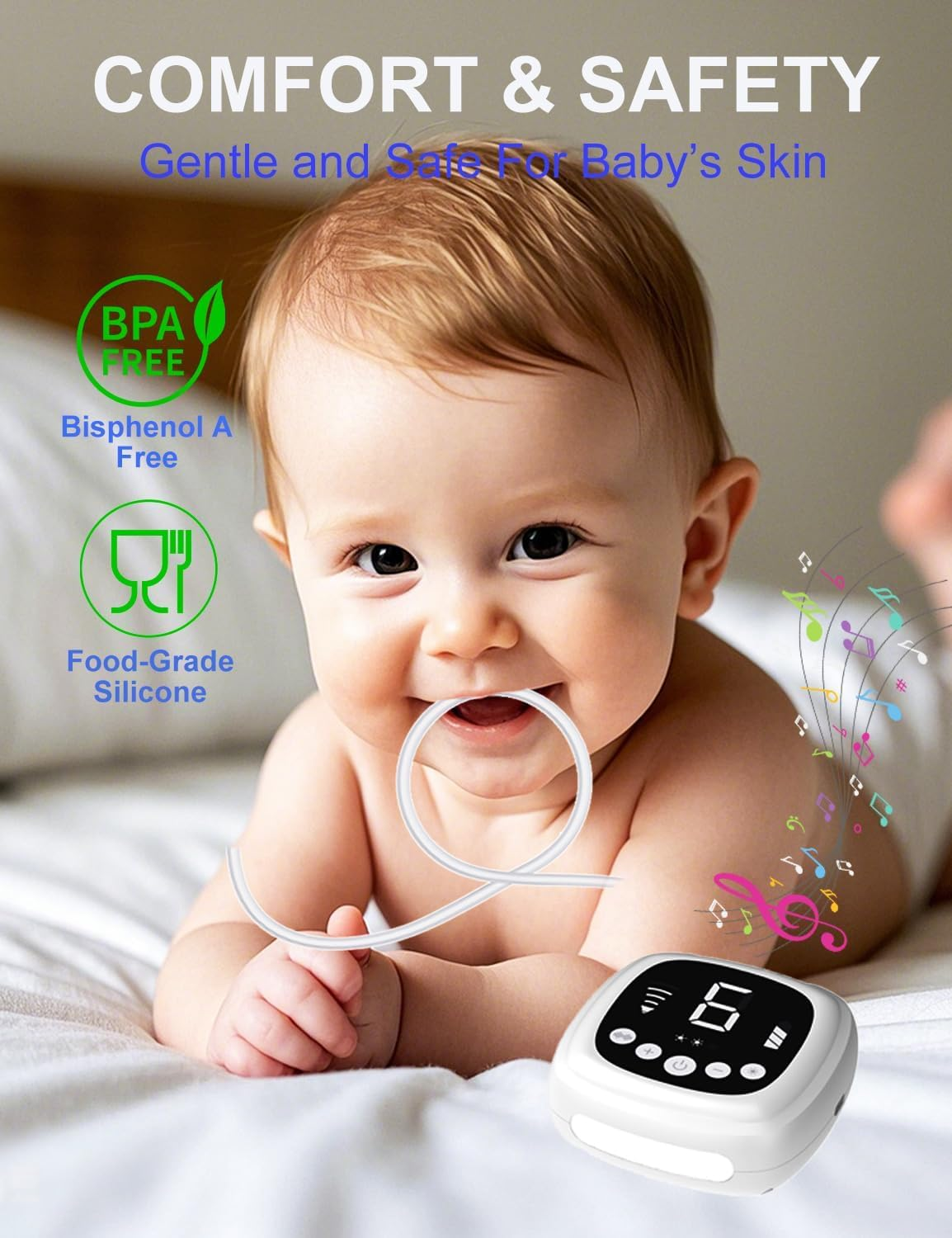 Koeay Nasal Aspirator for Baby, 9 Levels Suction Hospital Grade Baby Nose Sucker, 5 Food-Grade Silicone Tips Electric Nose Aspirator with Night Light and Nursery Rhyme Soothing Function for Toddlers