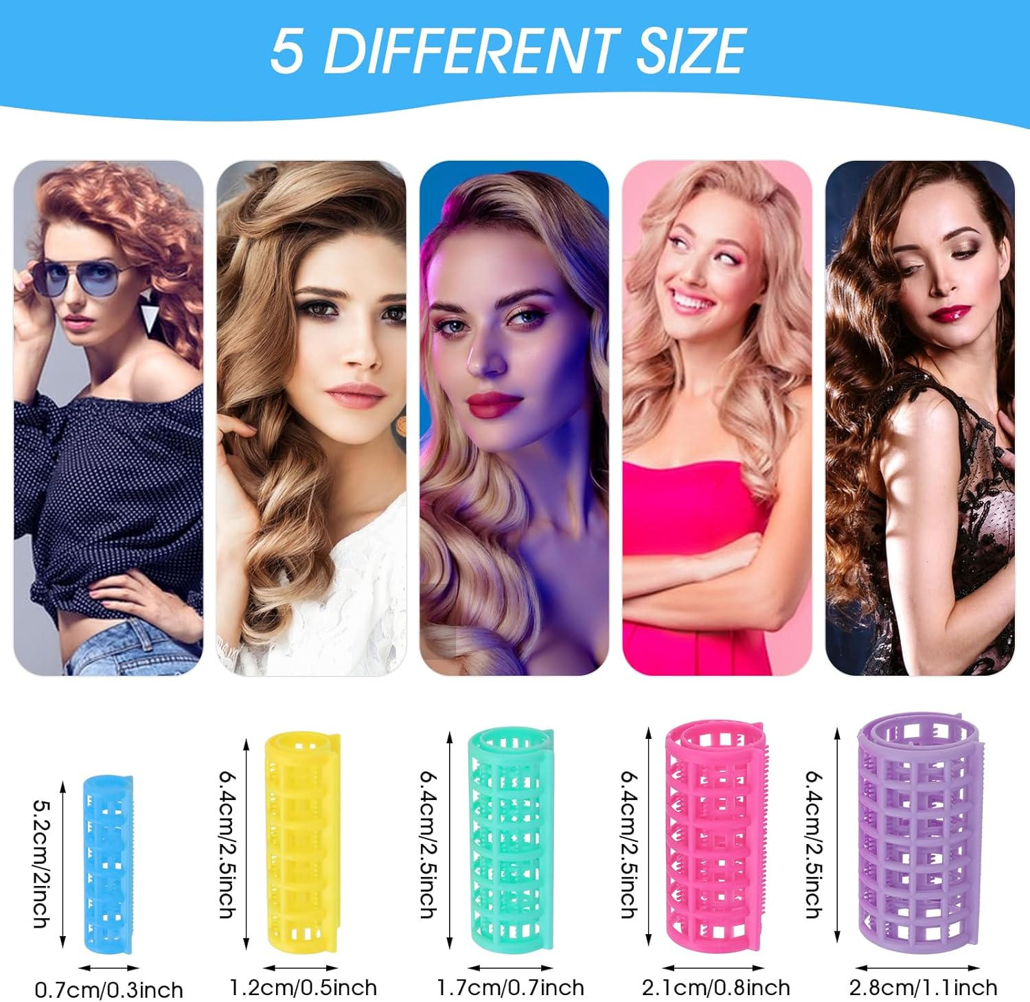 30Pcs Hair Curlers Rollers Set, 5 Sizes Self Grip Hair Rollers No Hair Damaging for Long, Medium Hair, Hair Rollers for Volum, Snap on Hair Curlers for Women Hair Styling (1.5/2/2.5/3/3.5 CM) image number 1