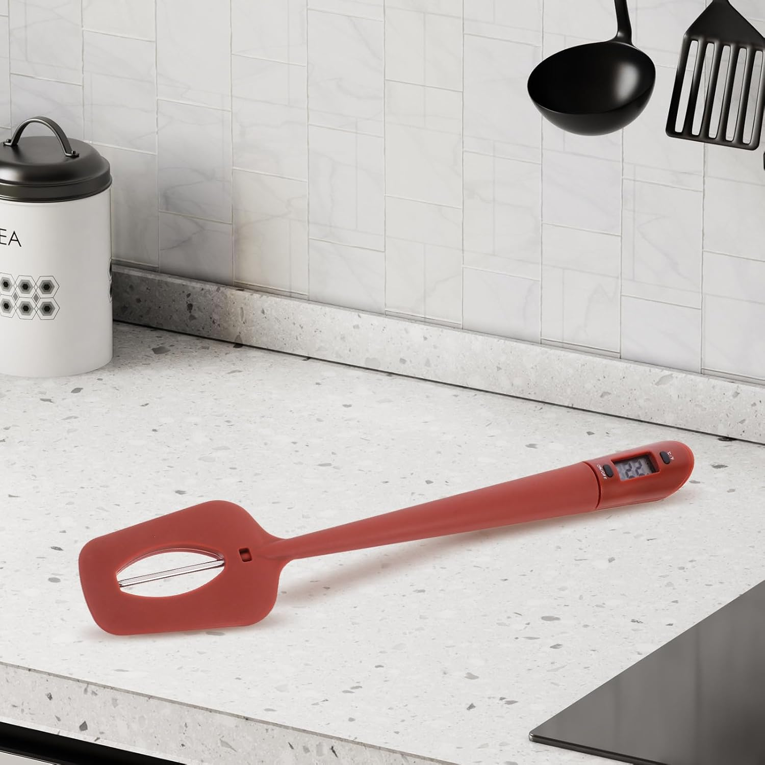 EXAOMBLE Silicone Spatula Thermometer for Candy Baking with Digital Temperature Gauge, Brown Heat-Resistant Kitchen Tool for Jam, Chocolate, and Dough Cooking image number 5