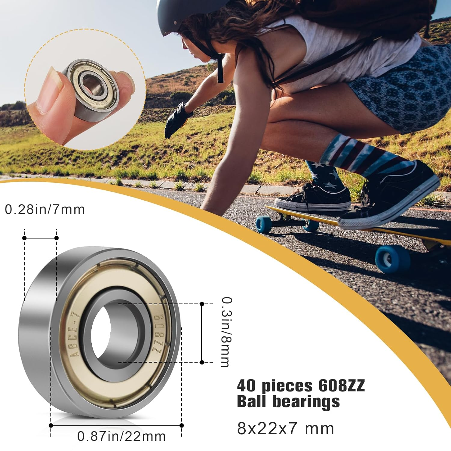 40 Pcs 608ZZ Ball Bearing Pack, 8X22X7Mm Double Shielded Deep Groove Bearings, Carbon Steel Precision Bearings for Skateboards, Scooters, Inline Skates, and Electric Motors image number 4