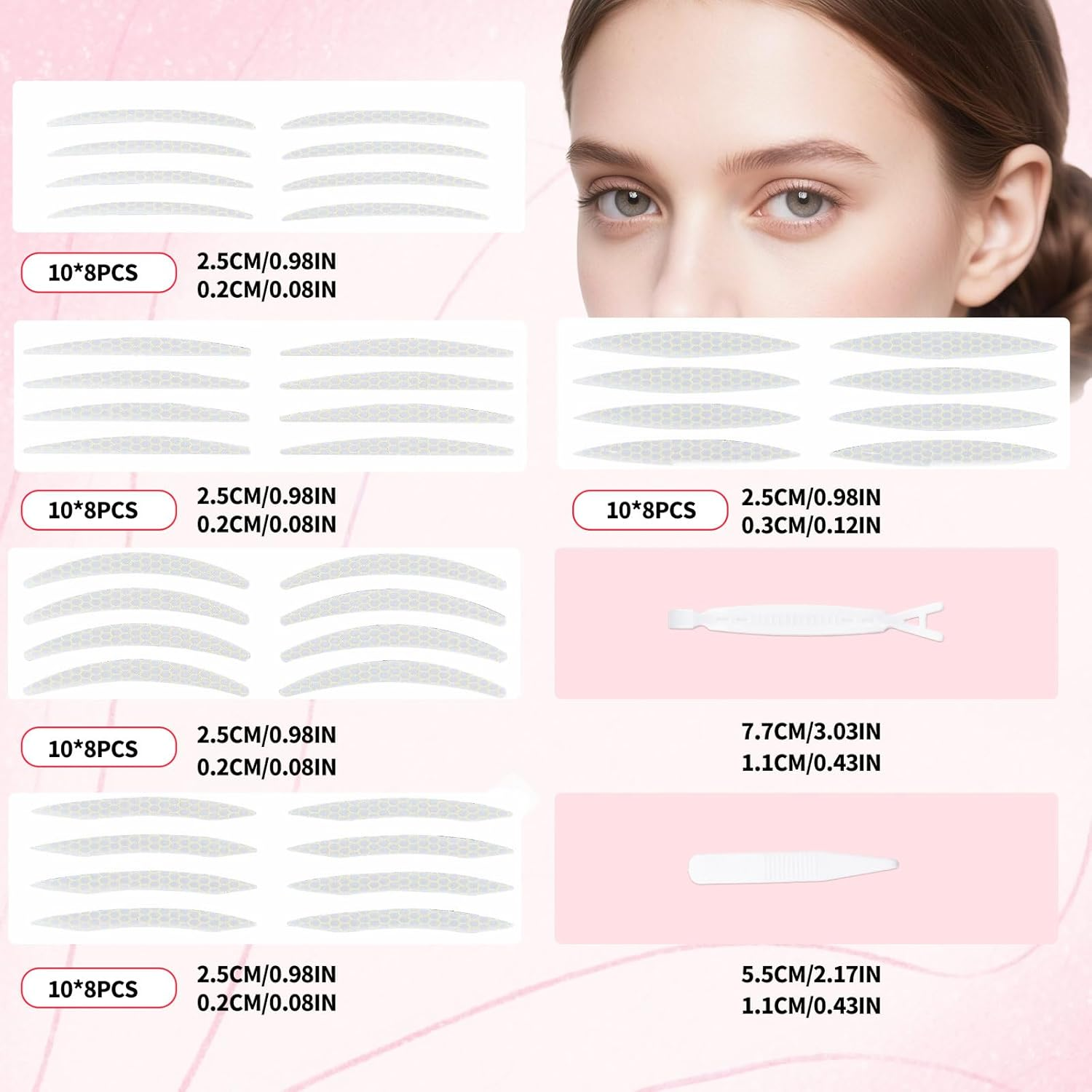 Lasuroa 400Pcs Invisible Eyelid Tape, 5 Style Long-Lasting Eye Lid Lifters with Fork & Tweezers Double Eye Lifting Tape for Instant Lift Hooded Droopy Uneven or Single Eyelids image number 1