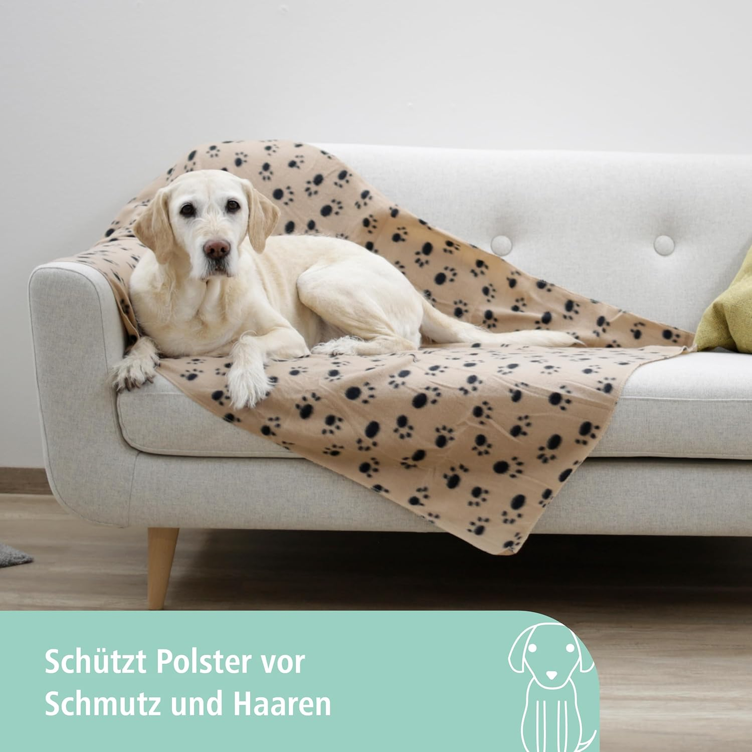 Kerbl Pet Stella Paw Print Dog Blanket Beige Fleece Blanket for Basket Sofa Bed 140 X 100 Cm image number 1