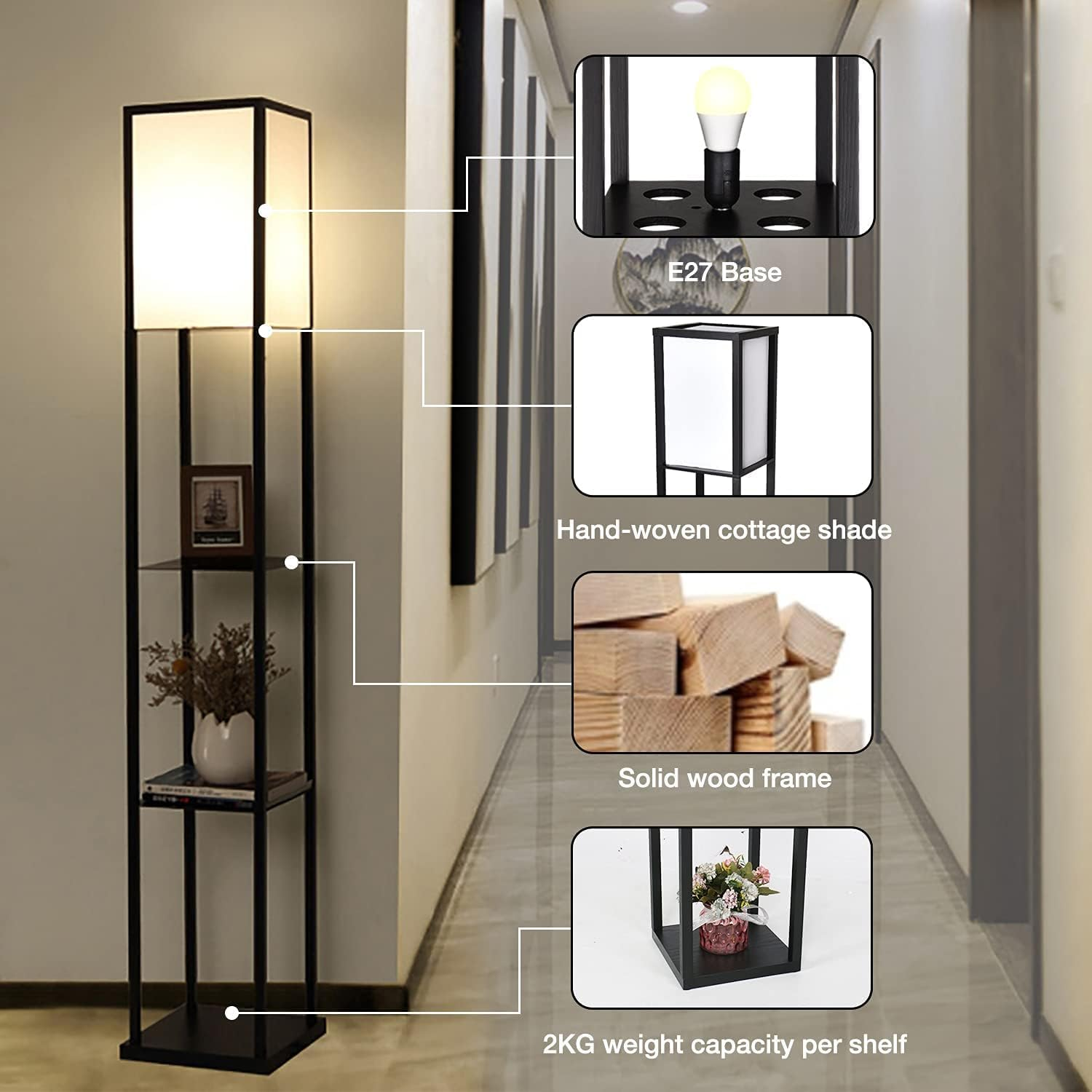 WAMBORY Floor Lamp with Shelves, Modern Standing Shelf Floor Lamp, Display Floor Lamp with 3 Color Temperature Bulb, Corner Display Bookshelf Lamp for Living Room Study Room Office image number 3