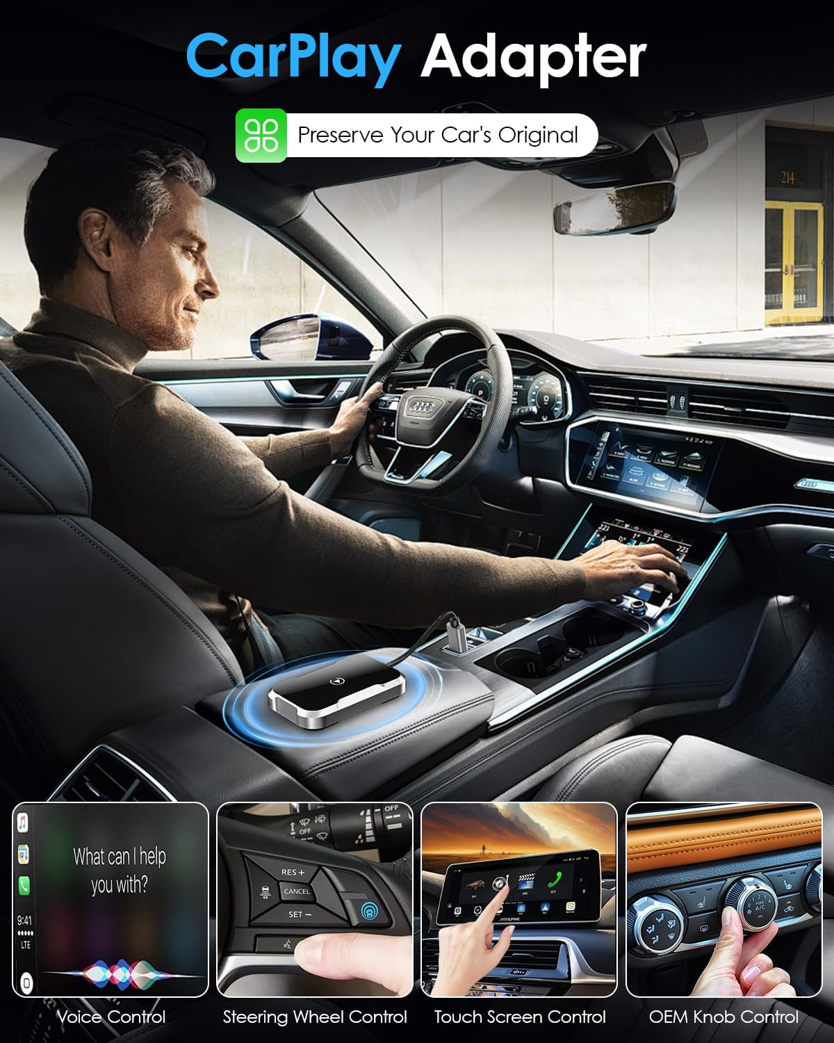 Wireless Carplay Adapter for Iphone, Auto Adapter, Carplay Bluetooth Adapter, Converts Wired Carplay to Wireless, Plug & Play Low Latency Easy Installation, Compatible with 98% of Car Model image number 3