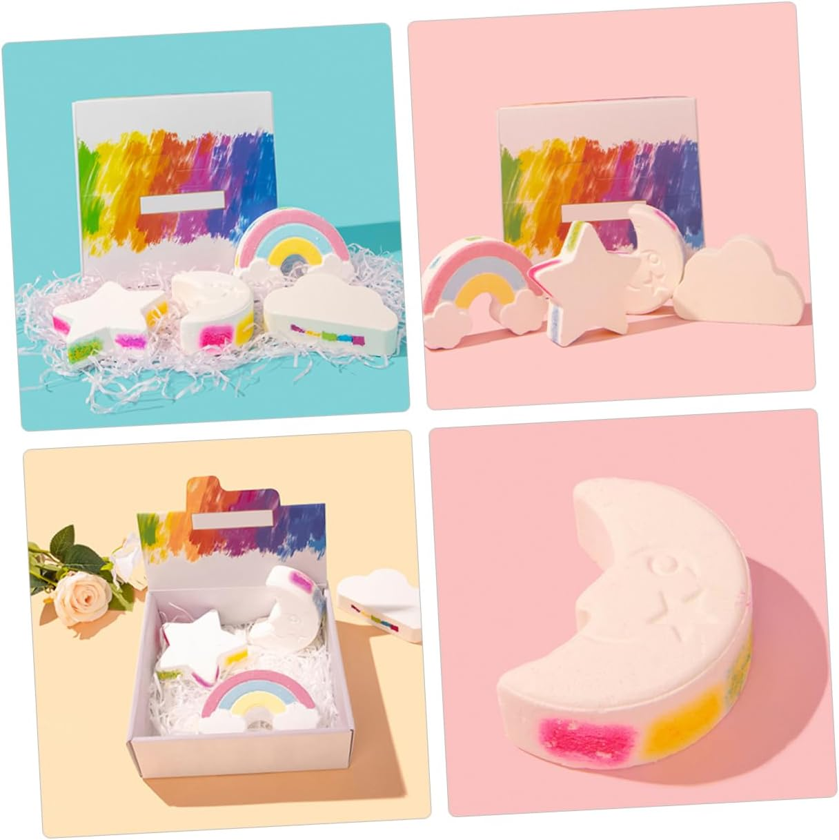 UTHCLO 4Pcs Rainbow Bathing Salt Aromatherapy Shower Salt for Relaxing Bath Portable for Travel Charms Soothing Fragrance image number 2