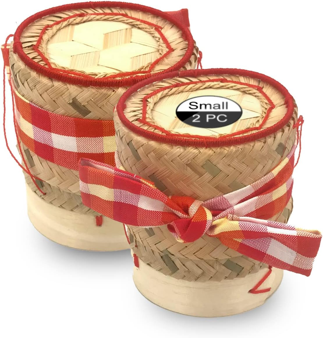 Pack of 2 Small Sticky Rice Basket Size 3.5 Inches Thailand Laos Handmade Bamboo Serving Baskets Rice Container Set with Pa Kao Ma Traditional Loincloth | Goldleafking AU