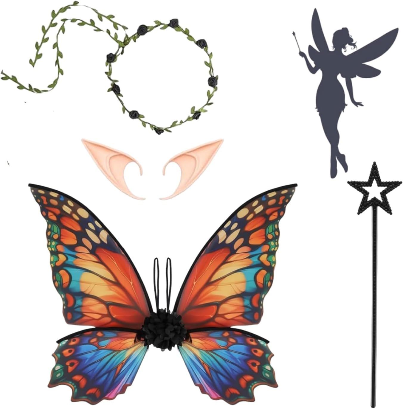 Fairy Wings, Fairy Wings for Adult Women Kids Girls Butterfly Wings Dress up Fairy Angel Princess Set for Halloween Birthday Christmas Themed Party (Green)