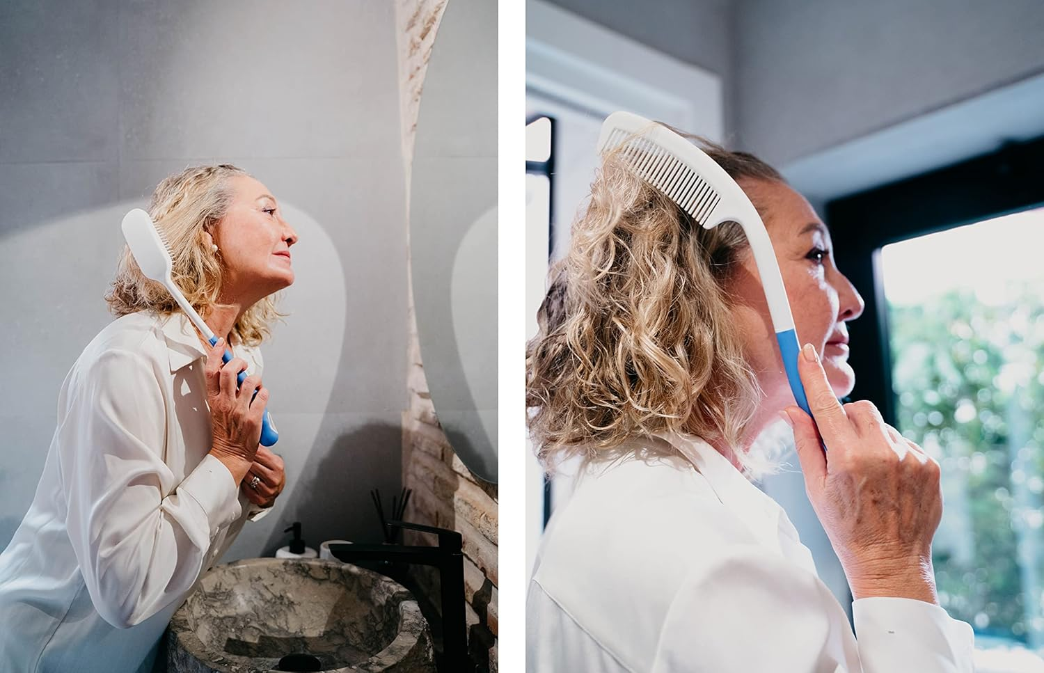 KMINA - Hair Comb and Hair Brush with Long Handle (Pack), Comb with Long Handle, Brush Hair Long Handle, Hair Brush for Seniors