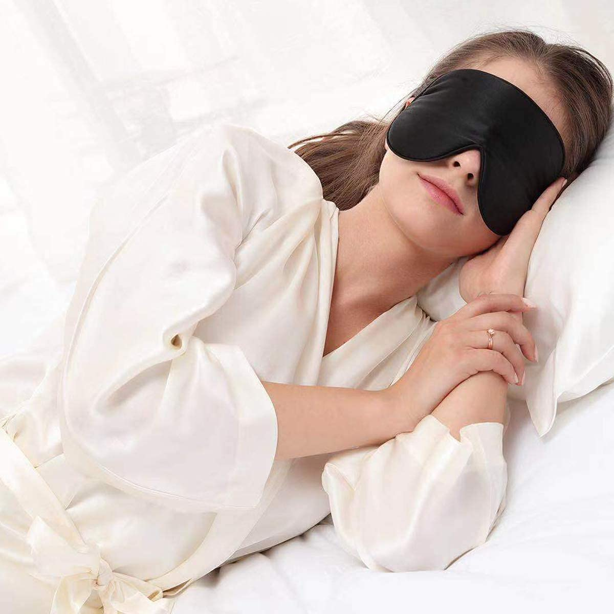 ALASKA BEAR Natural Silk Sleep Mask & Blindfold, Super-Smooth Eye Mask (Original Black) image number 1