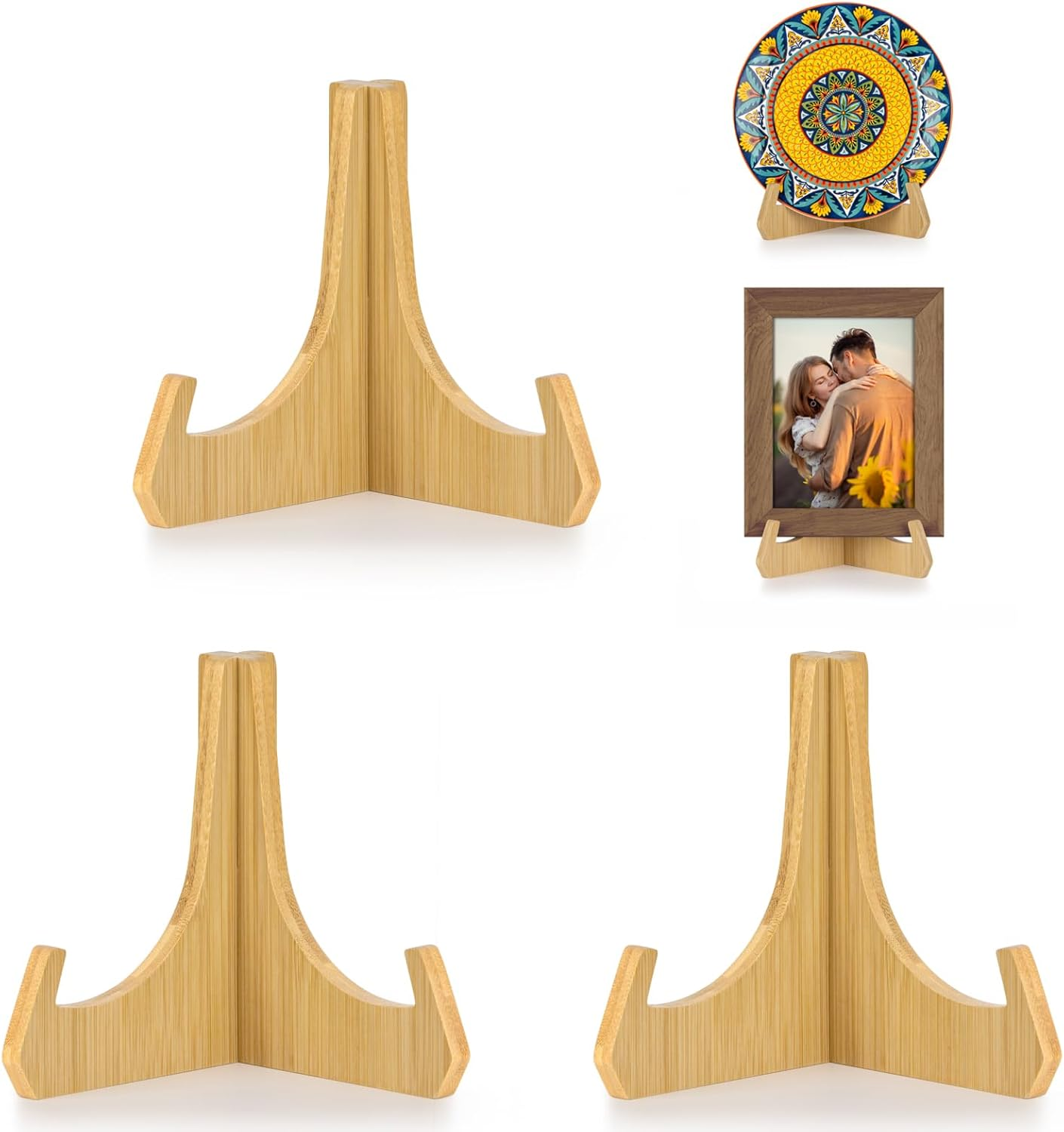 ANBOXIT Plate Stands for Display, 6 Inch Plate Holders for Displaying, Bamboo Picture Frame Holder for Tables, Tabletop Easels, Decorative Stand for Platter, Dish, Book, Photo and Plaque (1 Pack) image number 5