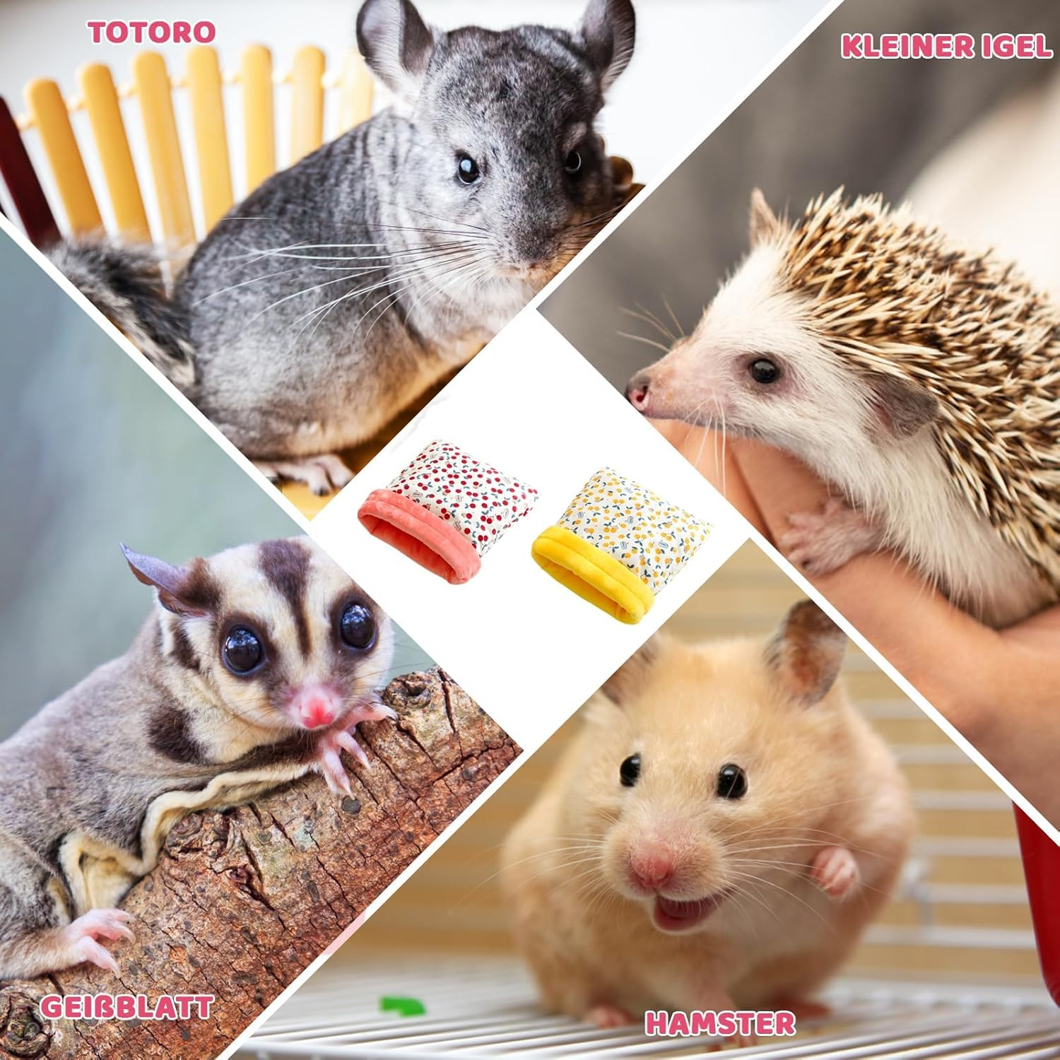 Jazrvr Pack of 2 Cosy Small Animal Houses in Yellow and Red, Guinea Pig Bed, Soft Pet Bed for Hamsters and Guinea Pigs image number 4