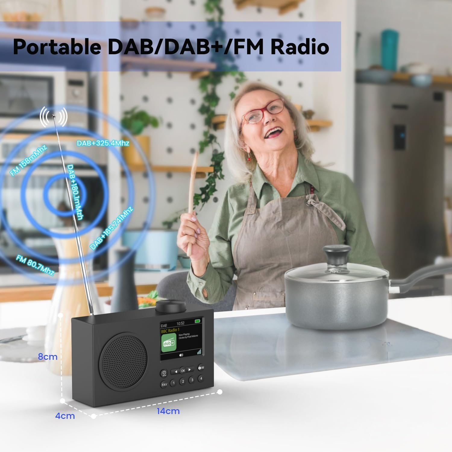MONODEAL Portable Radios & DAB, Digital Radio with Large 3" TFT Display, Rechargeable DAB/DAB+ Radio Portable with Hifi Stereo Sound, Sleep Timer,Headphone Jack,Aux-In,Usb Charging Cable image number 2