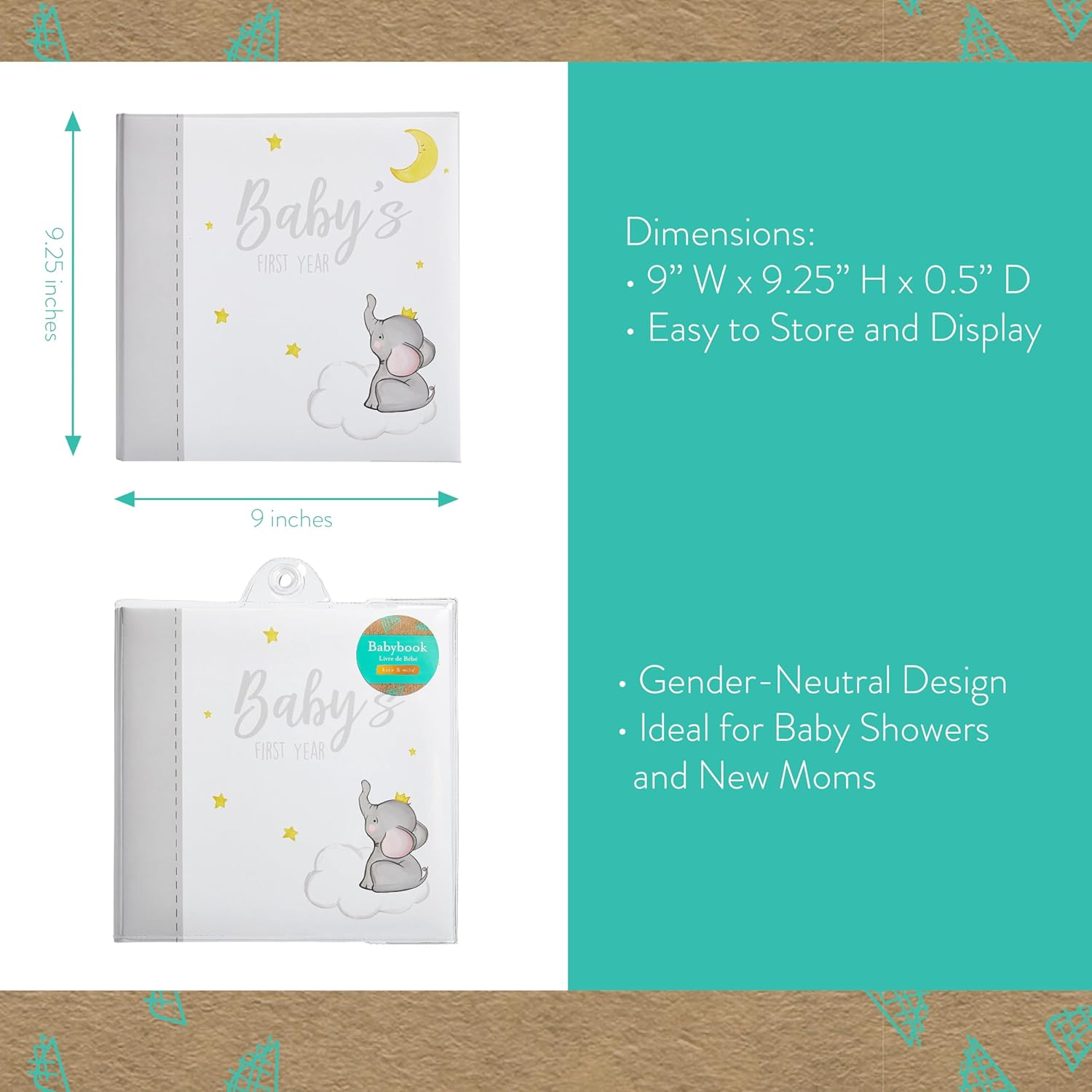 Kate & Milo First Year Memory Journal, Gender-Neutral Keepsake, Milestone Book and Photo Album, Perfect for Baby Showers, New and Expecting Parents, Sky and Elephant image number 1