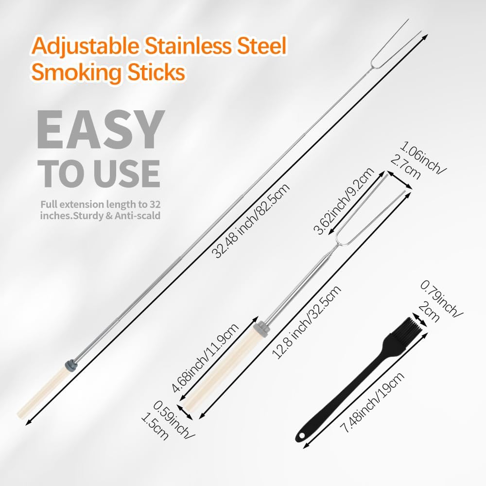 12 Pcs Marshmallow Roasting Sticks, Fire Pit Long Smores Kit 32 Inch, Metal Smores Sticks & Hot Dog Forks Skewers with Wooden Handle for Campfire Camping BBQ Cooking Bonfire Accessories