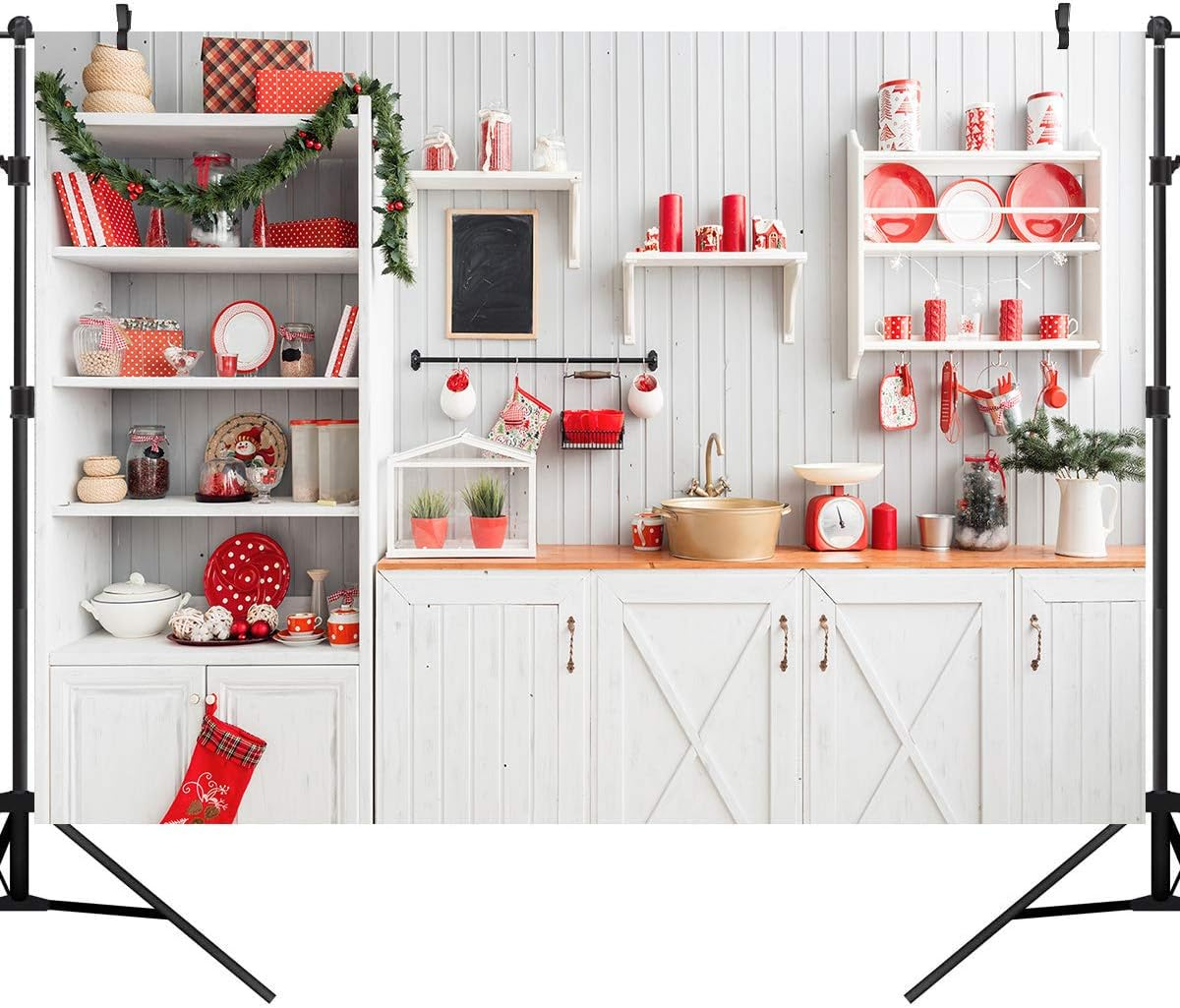 9X6FT Christmas Backdrop Xmas Kitchen Photography Background Indoor Photobooth Decor Photo Studio Newborn Baby Portrait Props WXL52B image number 1