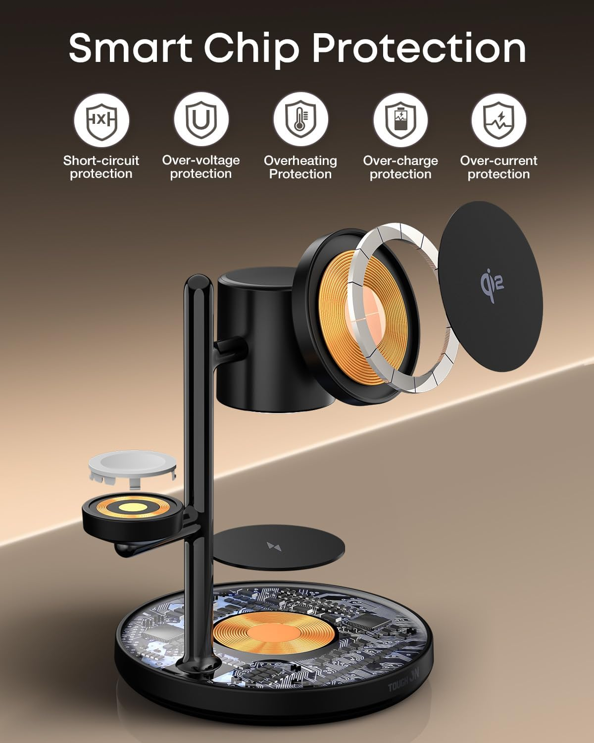 TOUGH on Magmore 4 in 1 Wireless Charger, Qi2 Certified 15W Fast Charging Station with Dimmable Night Light, Magsafe-Compatible Stand for Iphone 17/16/15, Apple Watch, Airpods, Samsung Galaxy Devices image number 4