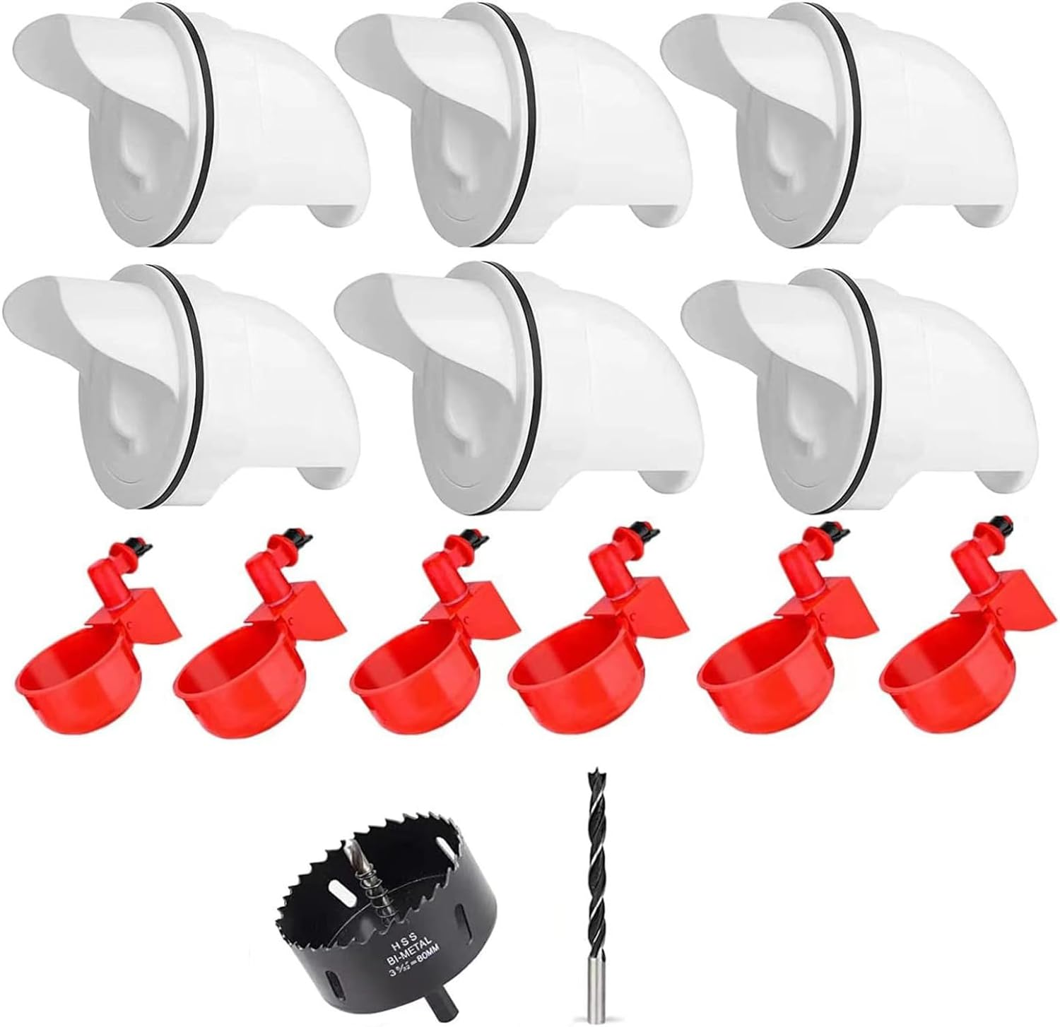 Chicken Feeder and Chicken Water Cups, Automatic 6 Pcs Feeders Port and 6 Pcs Water Cups, Rodent Proof Rain Proof Poultry Feeder Kit for DIY image number 5